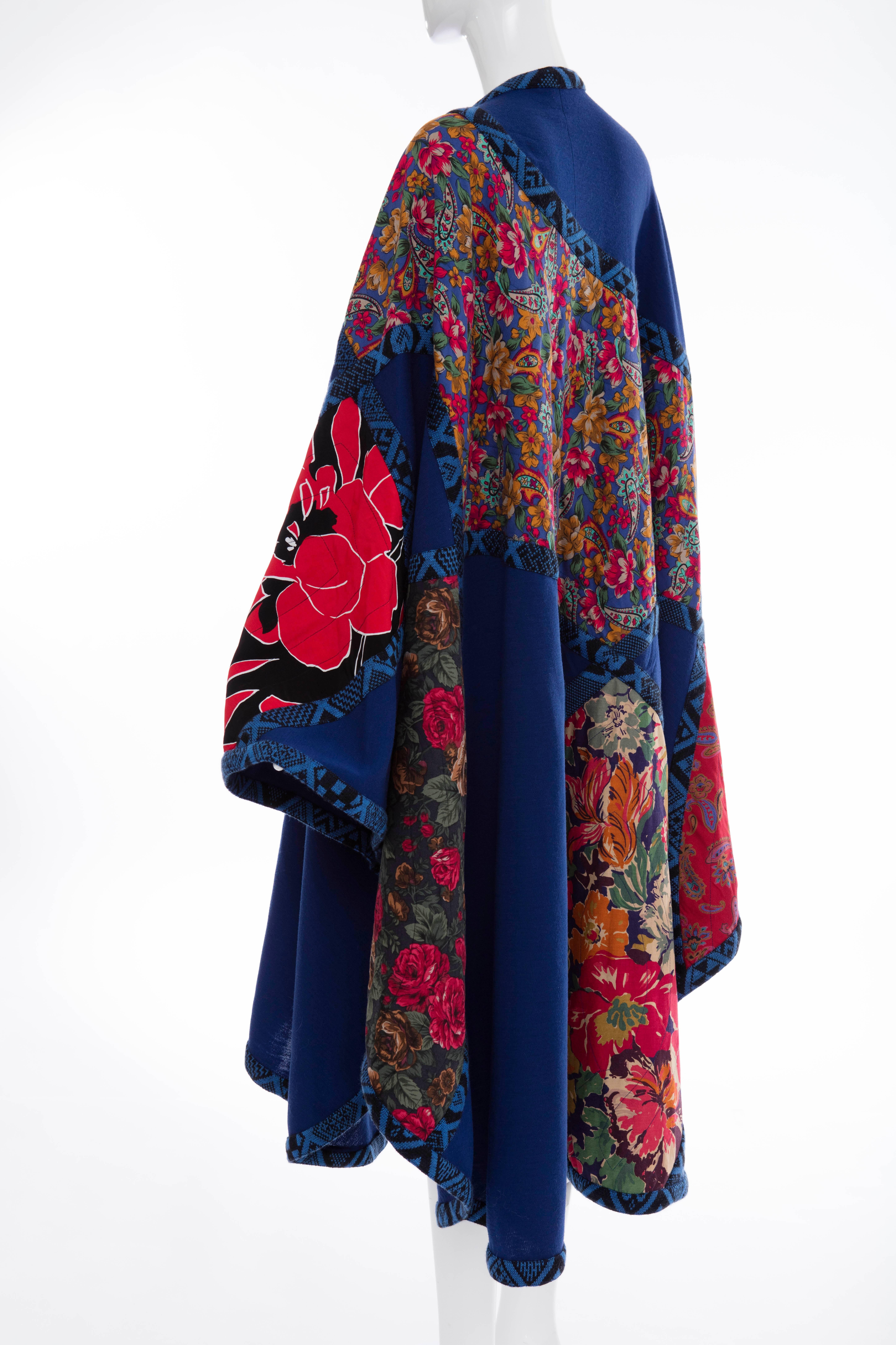 Koos Van Den Akker Royal Blue Cloak With Floral Quilted Patchwork, Circa 1980's 2