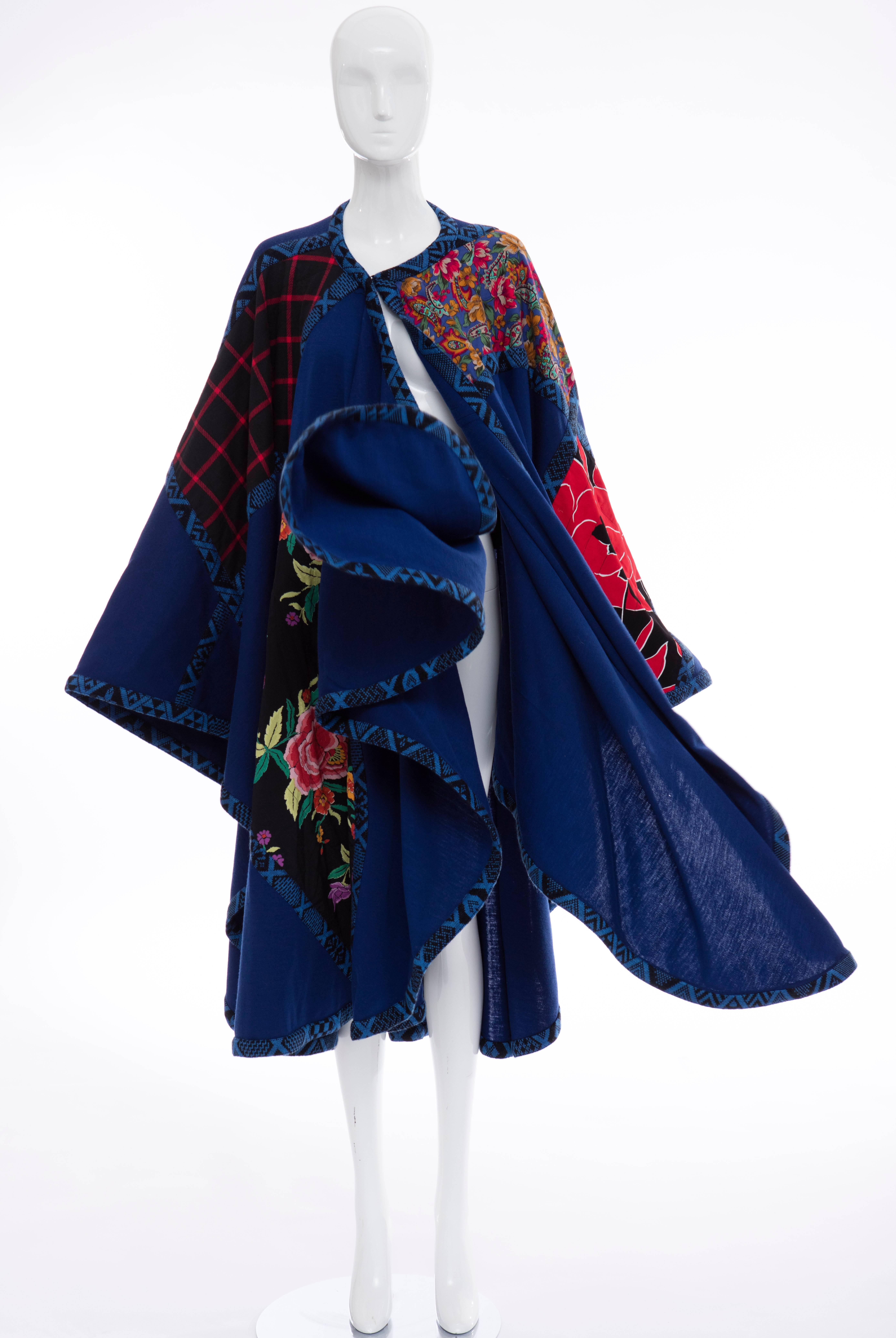 Koos Van Den Akker Royal Blue Cloak With Floral Quilted Patchwork, Circa 1980's 3