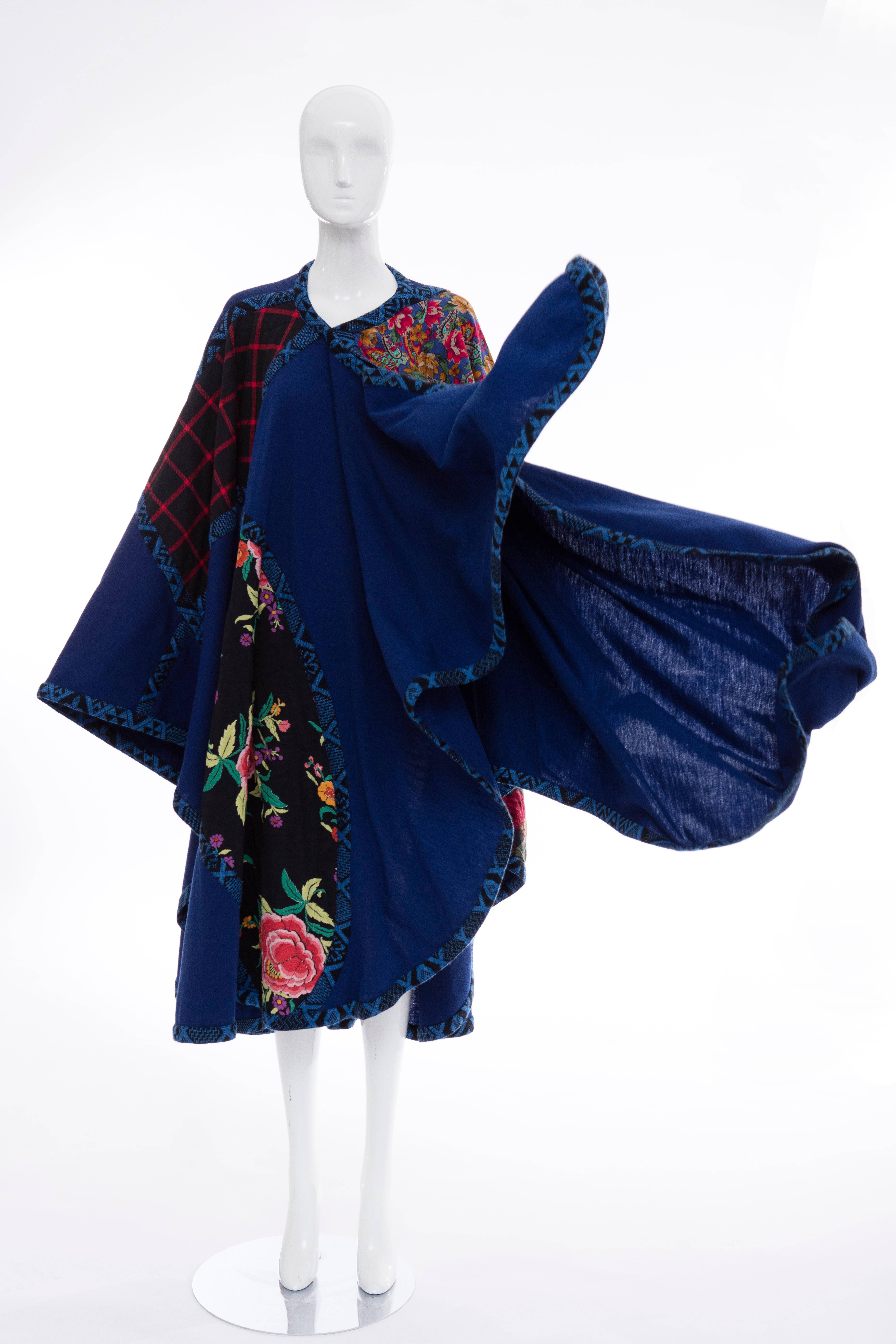 Koos Van Den Akker Royal Blue Cloak With Floral Quilted Patchwork, Circa 1980's 4