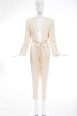 Donna Karan Cream Silk Embroidered Pant Suit, Circa 1980's