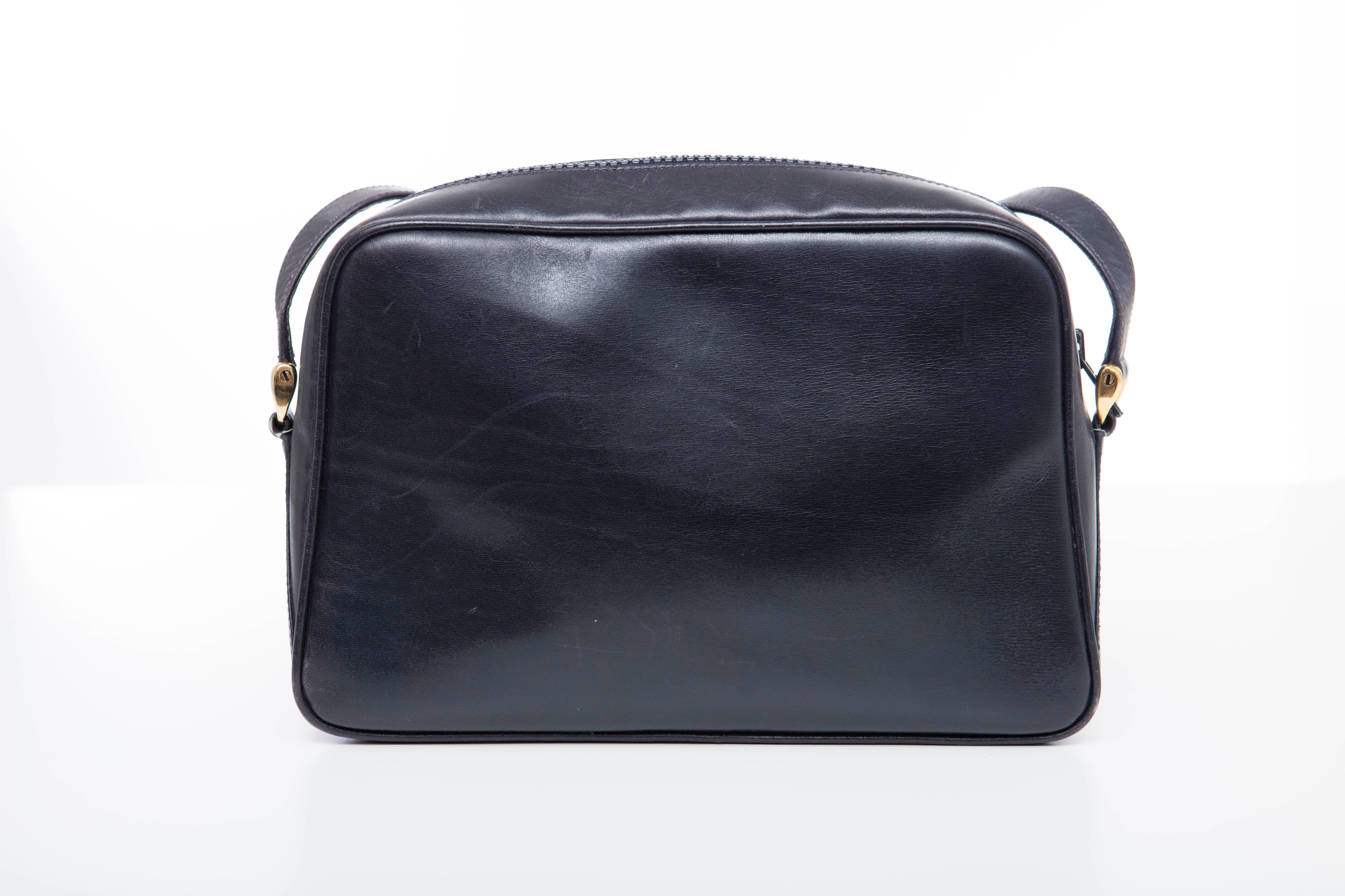 Women's Gucci Navy Blue Leather Crossbody Bag With Detachable Wallet, Circa 1970's