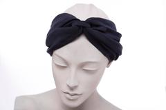 Maeve Carr For Donna Karan Navy Blue Jersey Turban, Circa 1980's