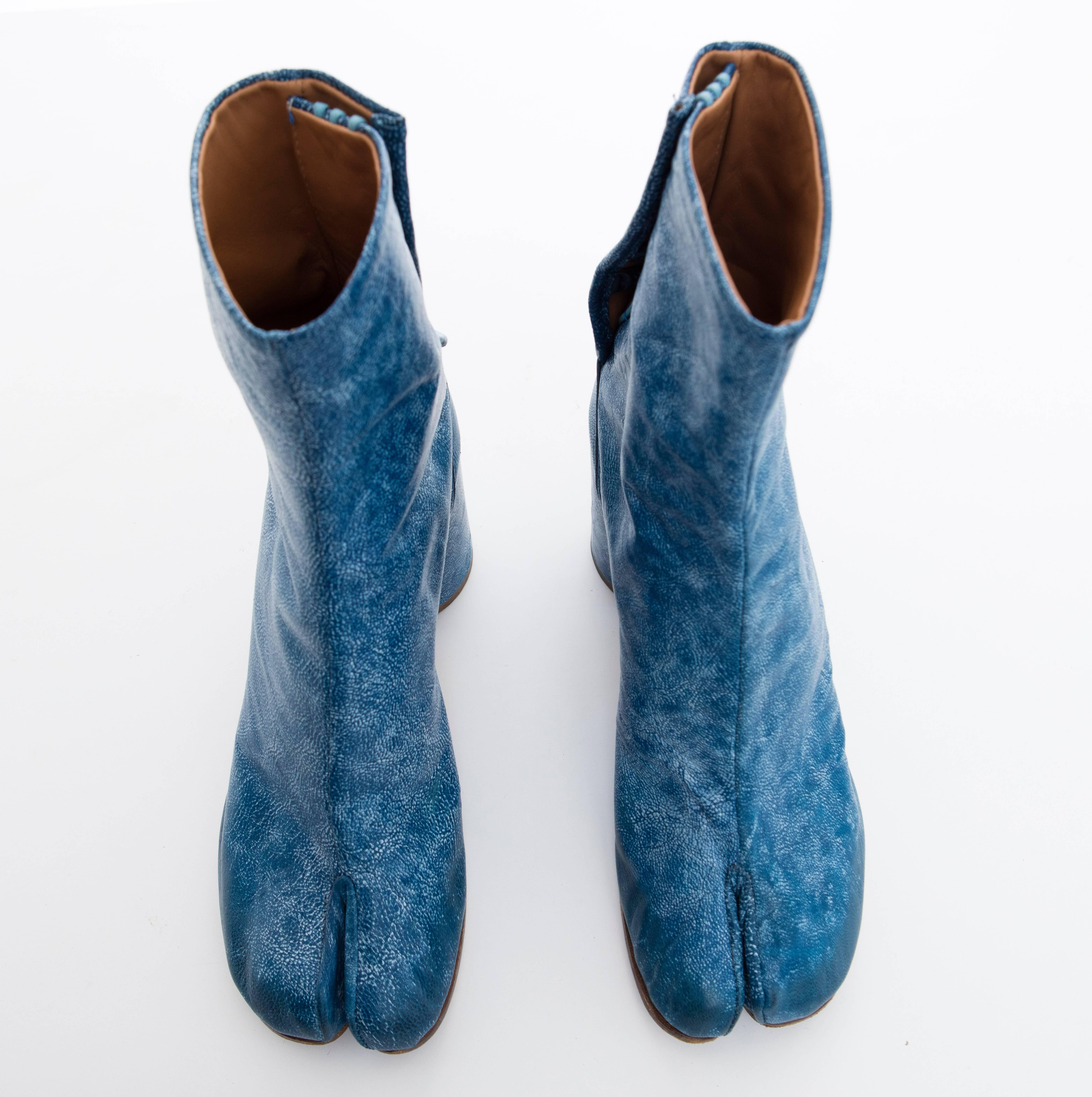 Women's Maison Martin Margiela Blue Leather Tabi Boots 