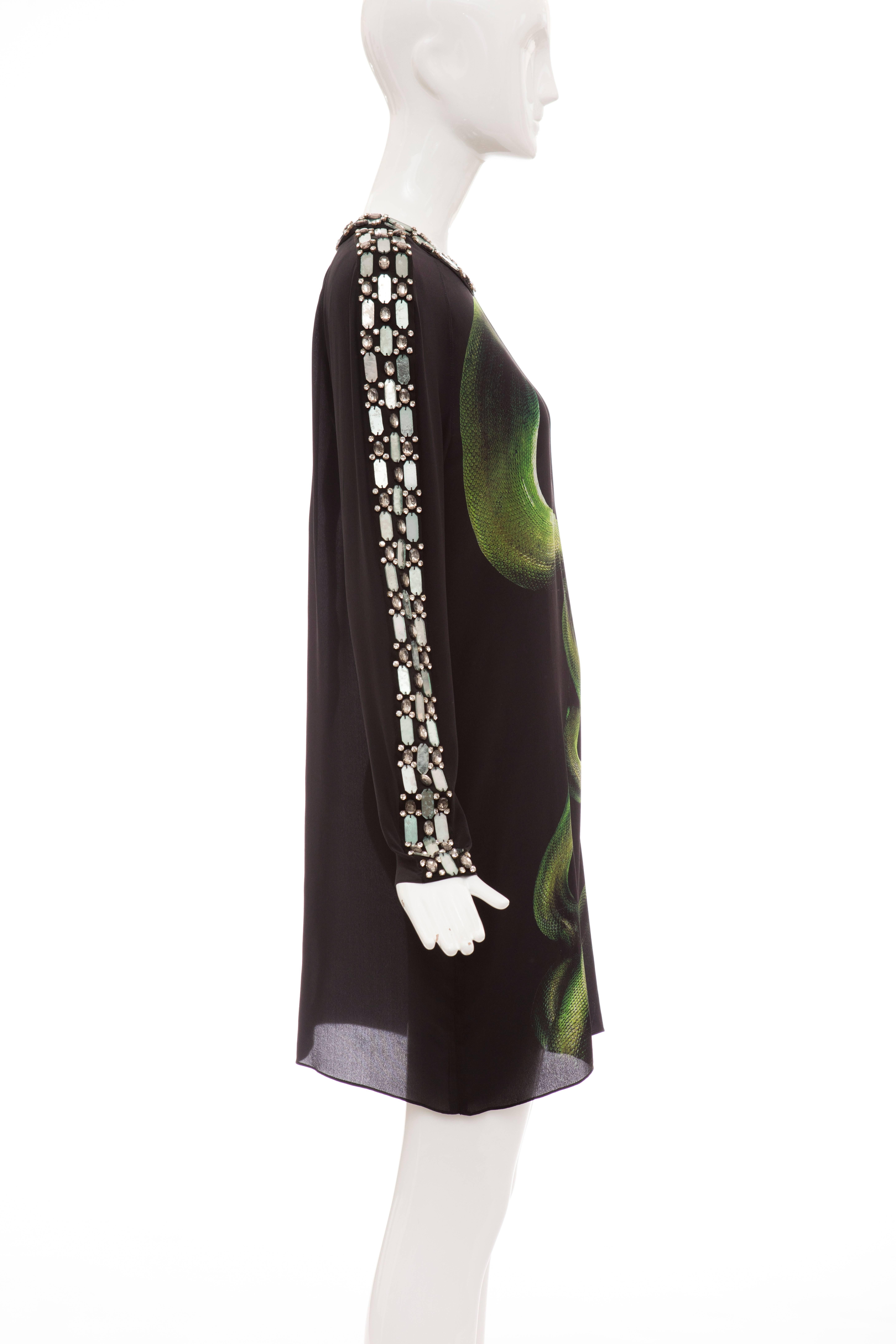 Alber Elbaz for Lanvin Runway Black Silk Python Print Crystal Dress, Spring 2012 In Excellent Condition In Cincinnati, OH