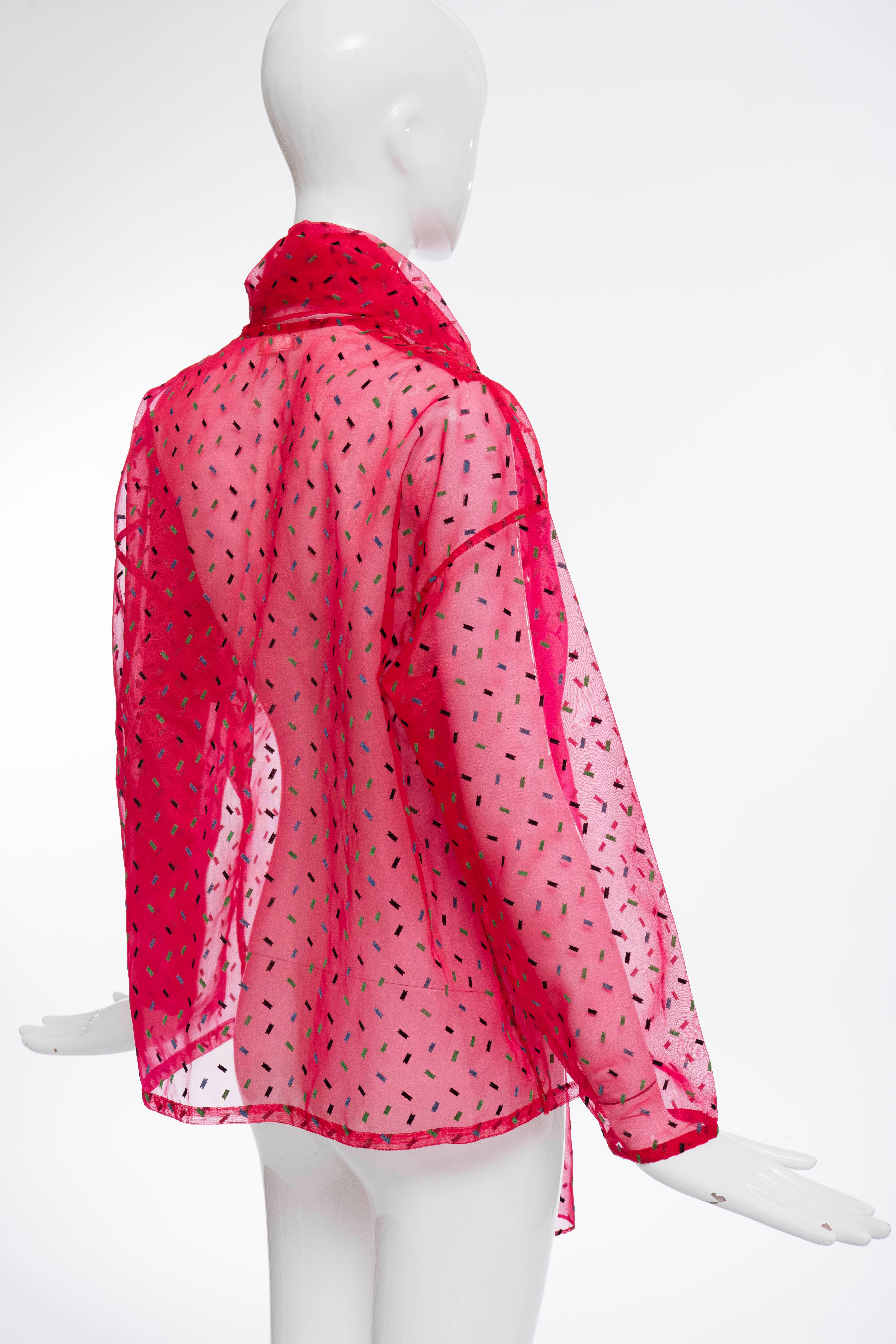 Kansai Yamamoto Red Sheer Silk Nylon Velvet Flecks Top & Scarf, Circa 1980's For Sale 3