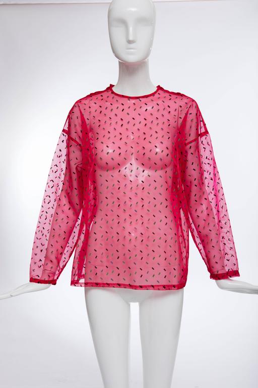 Kansai Yamamoto Red Sheer Silk Nylon Velvet Flecks Top and Scarf, Circa ...