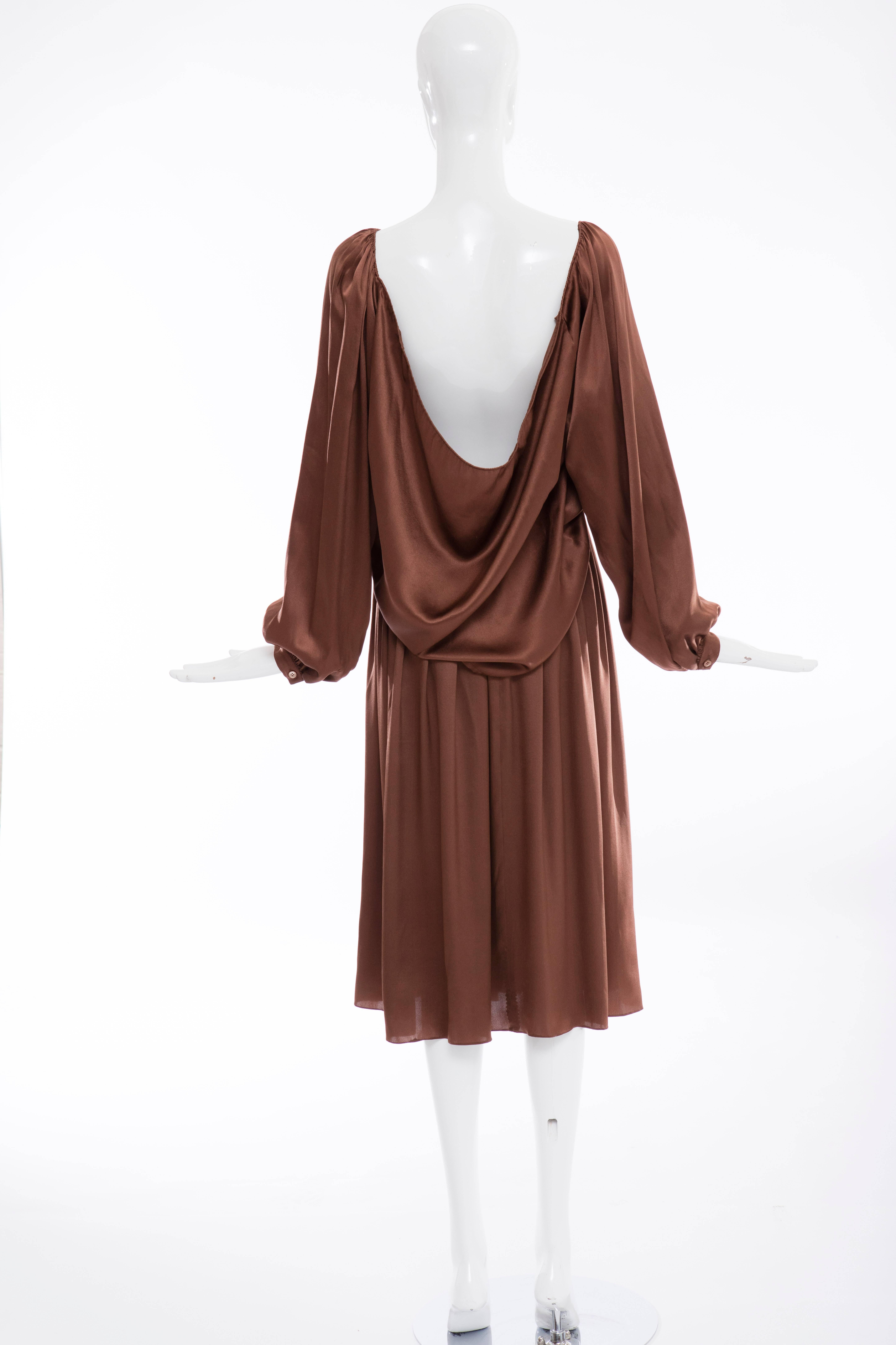 Calvin Klein Chocolate Brown Silk Charmeuse Skirt Suit, Circa 1970's In New Condition For Sale In Cincinnati, OH