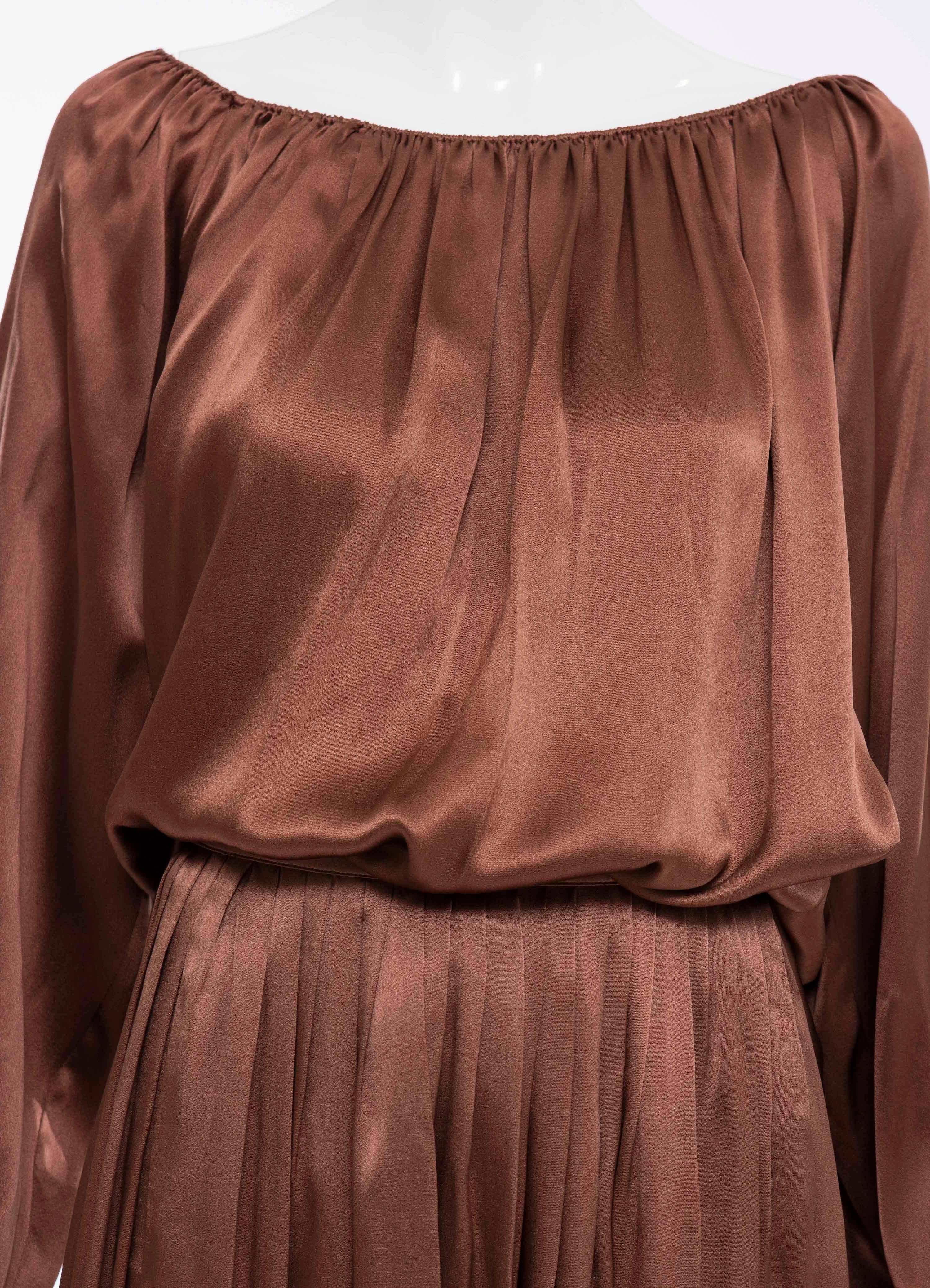 Calvin Klein Chocolate Brown Silk Charmeuse Skirt Suit, Circa 1970's For Sale 1