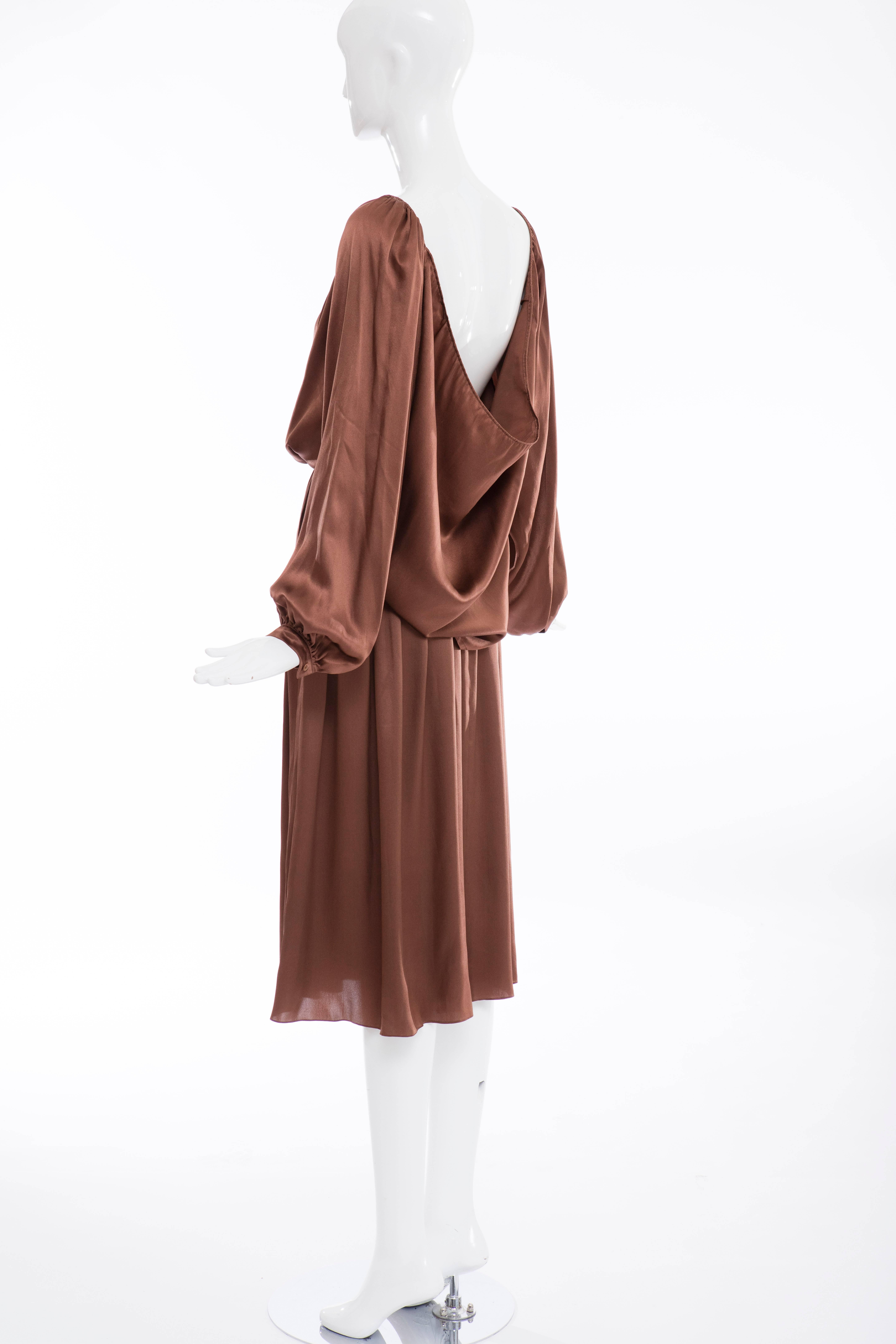 Calvin Klein Chocolate Brown Silk Charmeuse Skirt Suit, Circa 1970's For Sale 2