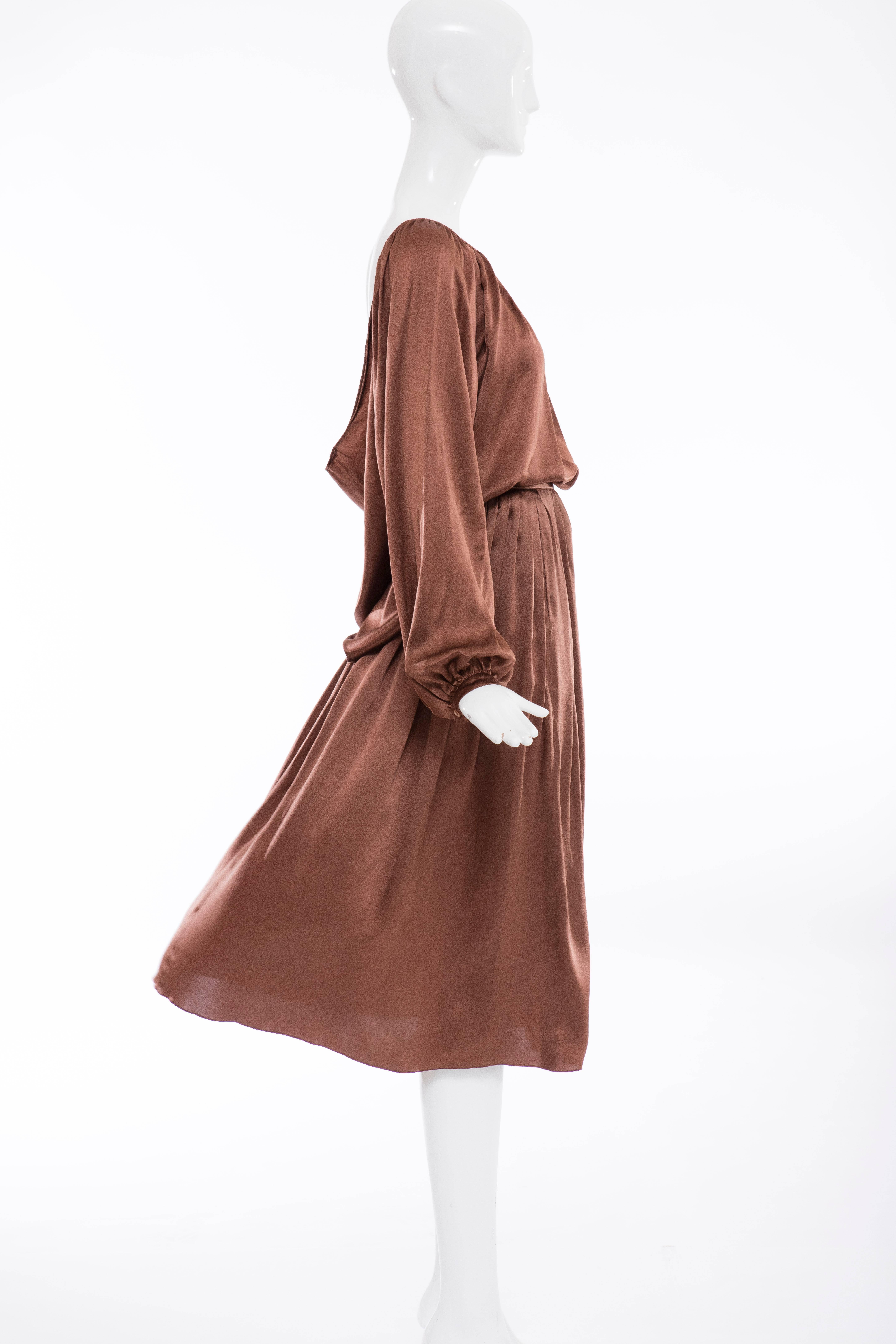 Calvin Klein Chocolate Brown Silk Charmeuse Skirt Suit, Circa 1970's For Sale 3