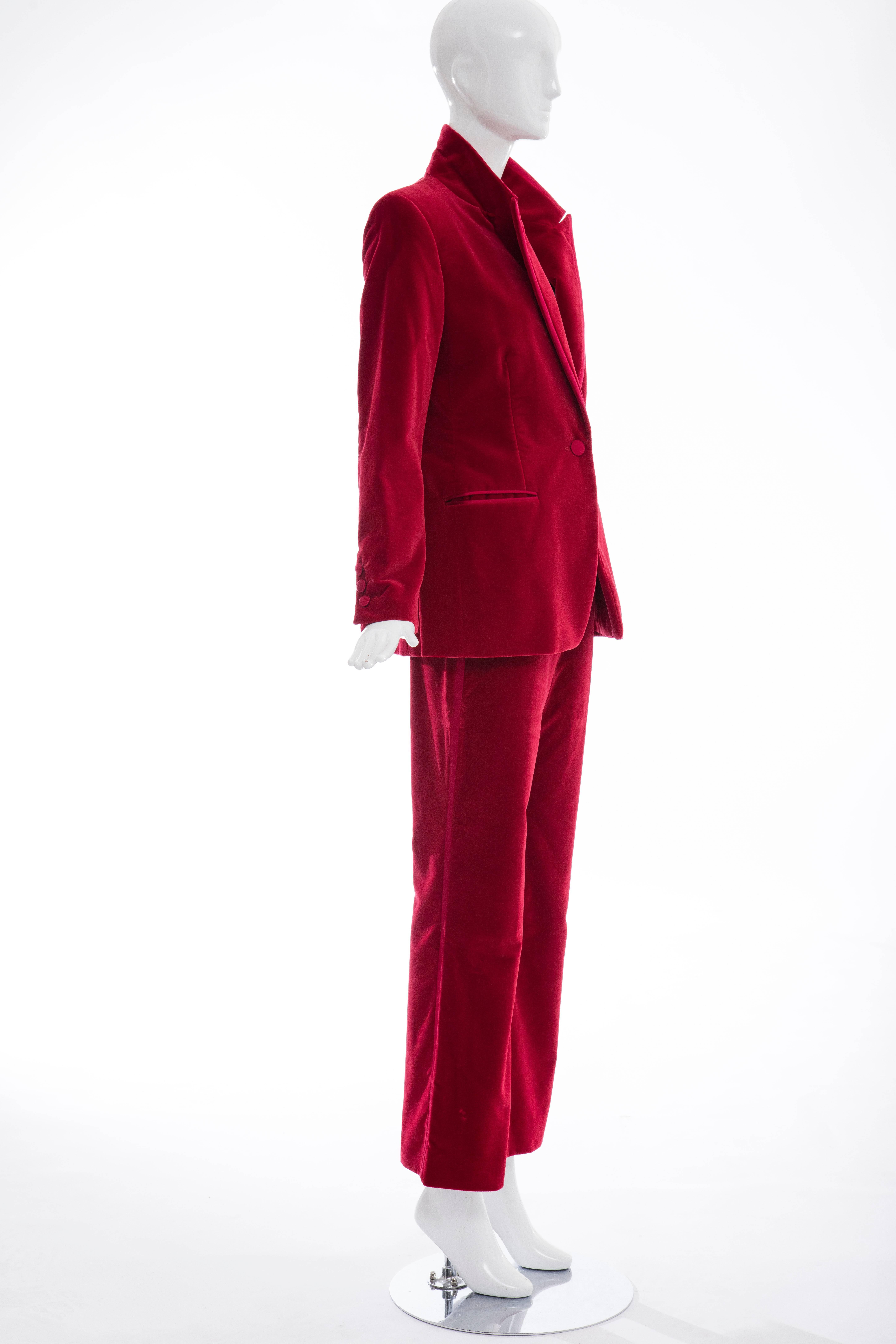 Women's Gucci Tom Ford Red Cotton Velvet Pantsuit, Fall 1996