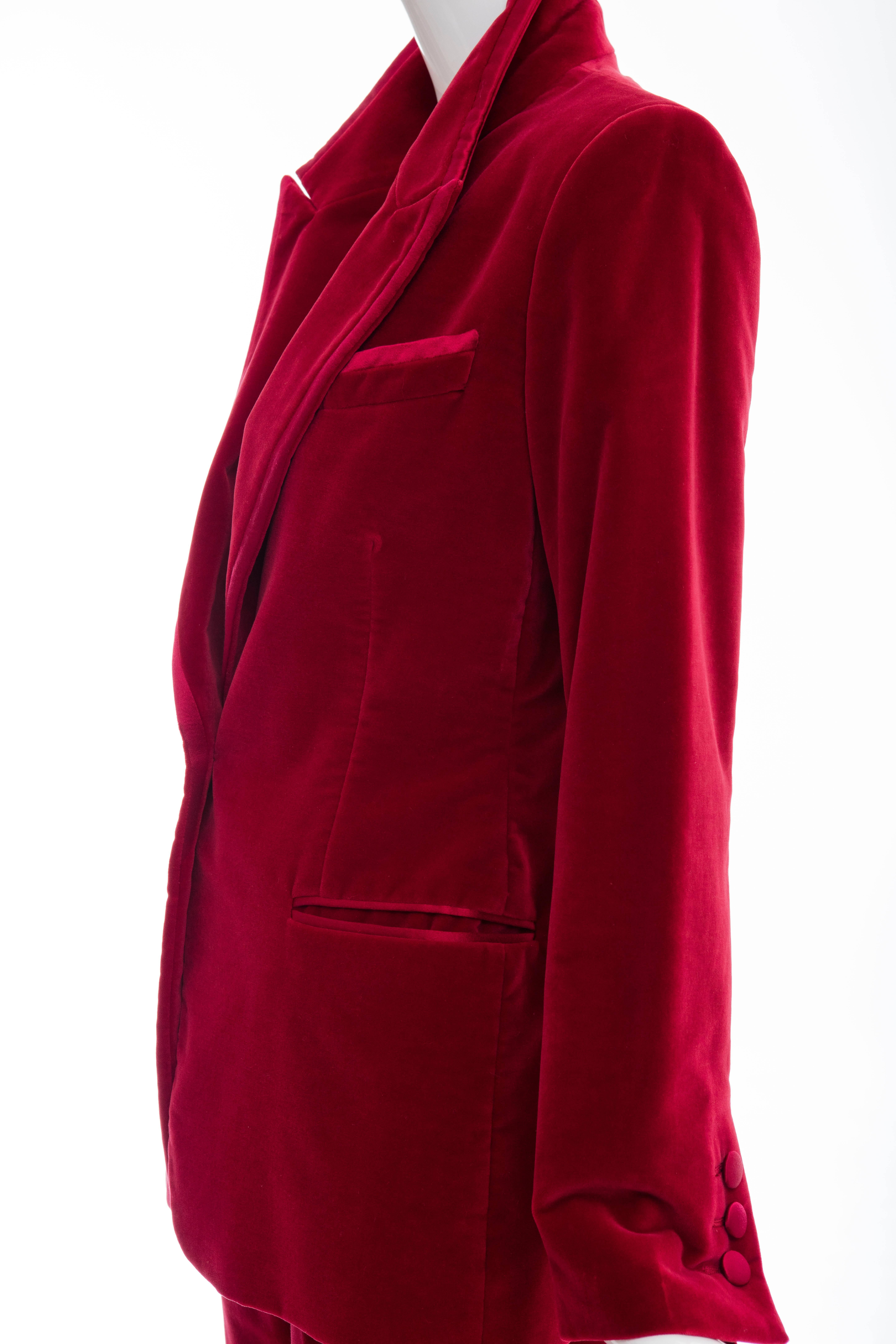 Gucci Tom Ford Red Cotton Velvet Pantsuit, Fall 1996 3