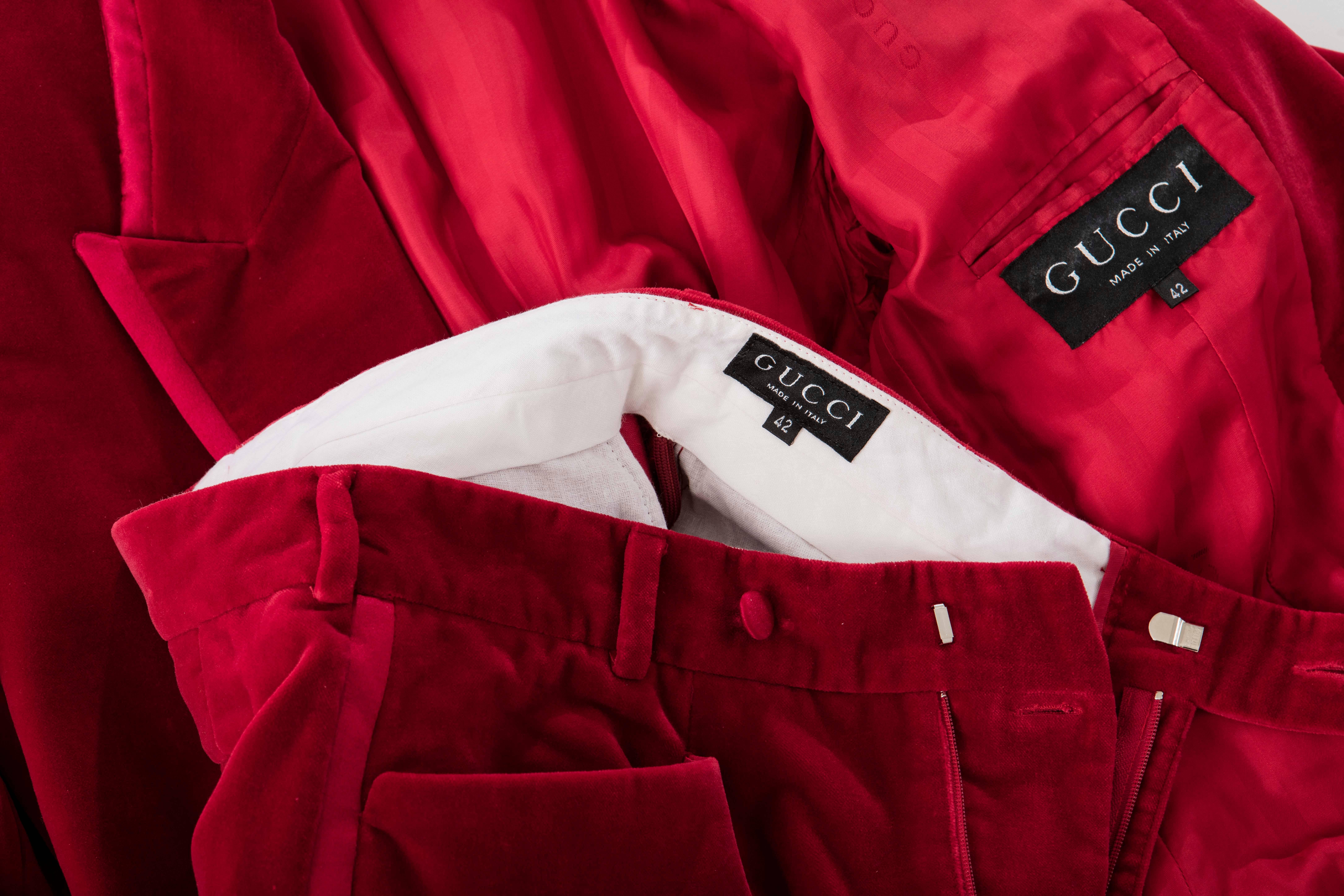 Gucci Tom Ford Red Cotton Velvet Pantsuit, Fall 1996 5