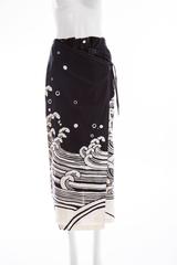 Kansai Yamamoto Black Cream Cotton Linen Printed Wrap Pants, Circa 1980's