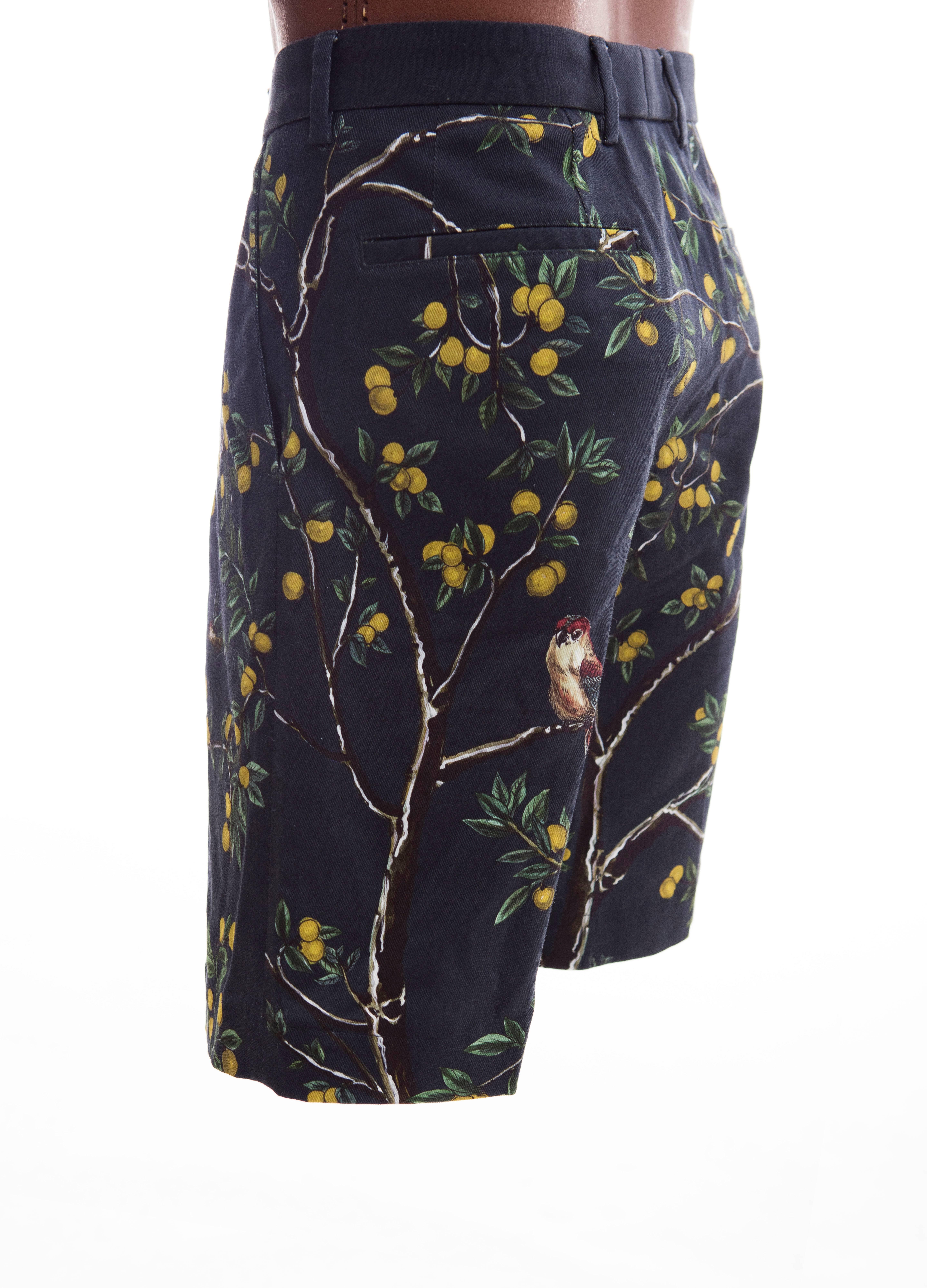 Dolce & Gabbana Men's Black Printed Birds Lemons Cotton Shorts, Spring 2016 3