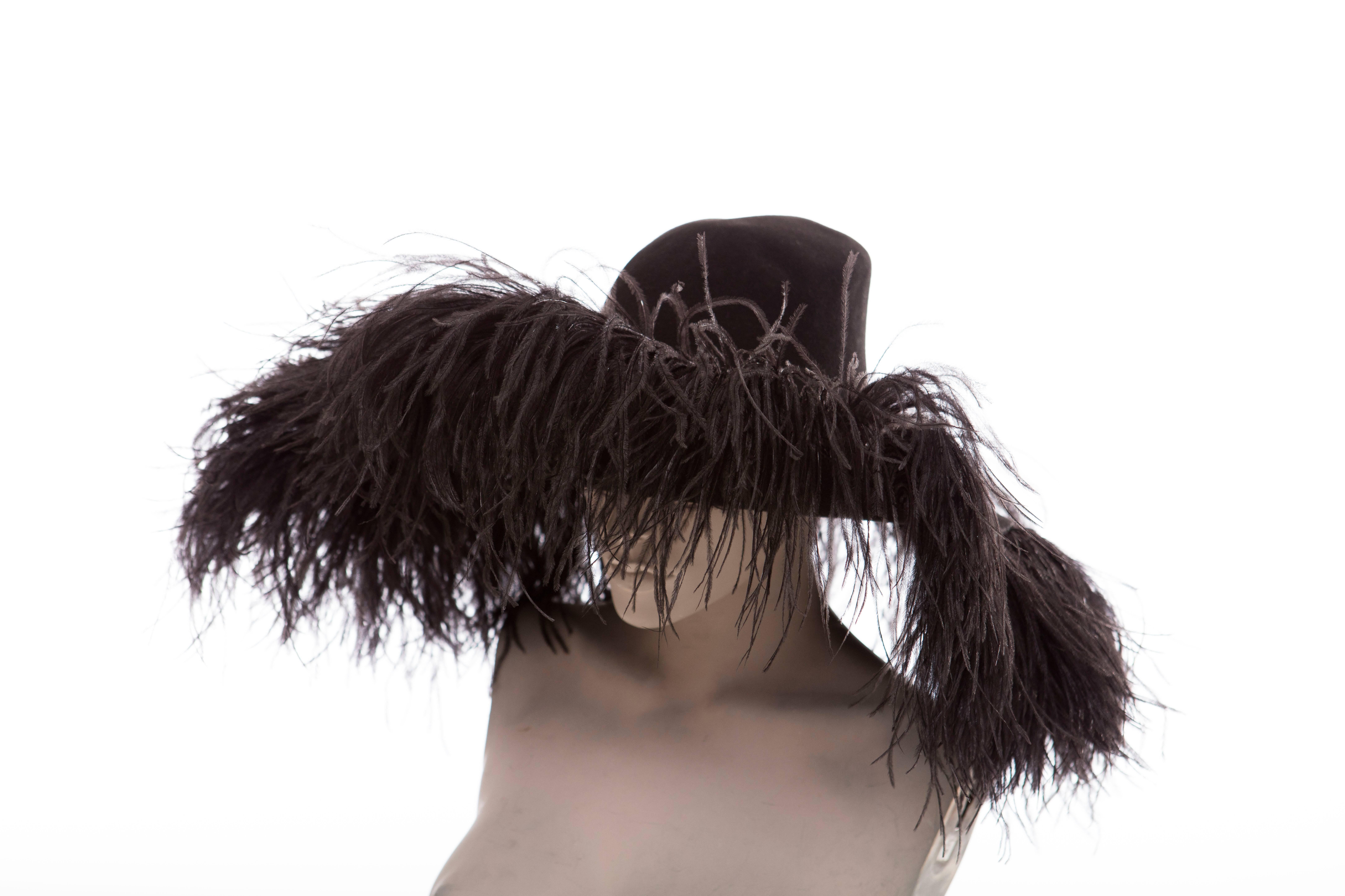 Alber Elbaz Lanvin Runway Black Wool Felt Hat Ostrich Feather Trim, Fall 2014 1