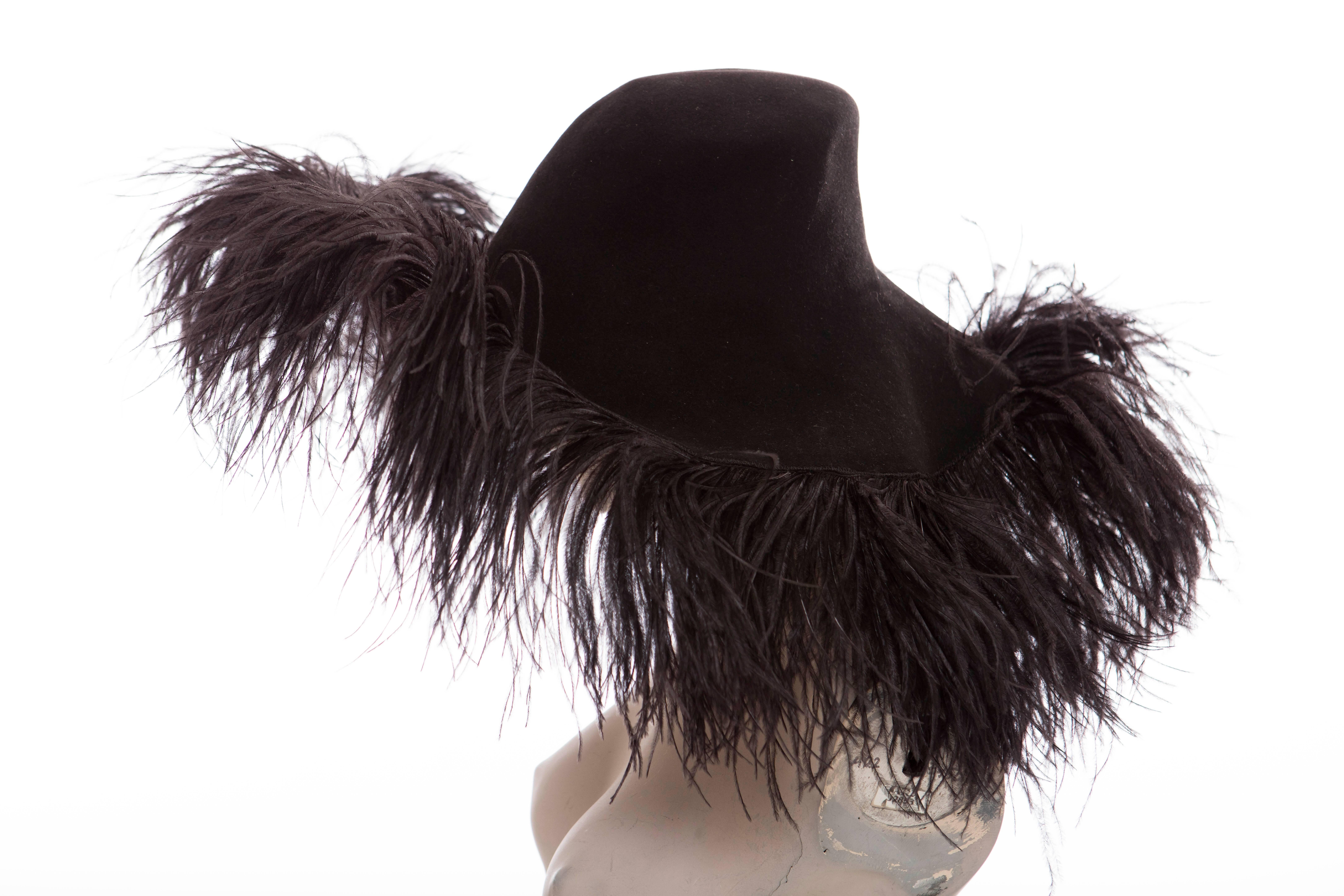Alber Elbaz Lanvin Runway Black Wool Felt Hat Ostrich Feather Trim, Fall 2014 3
