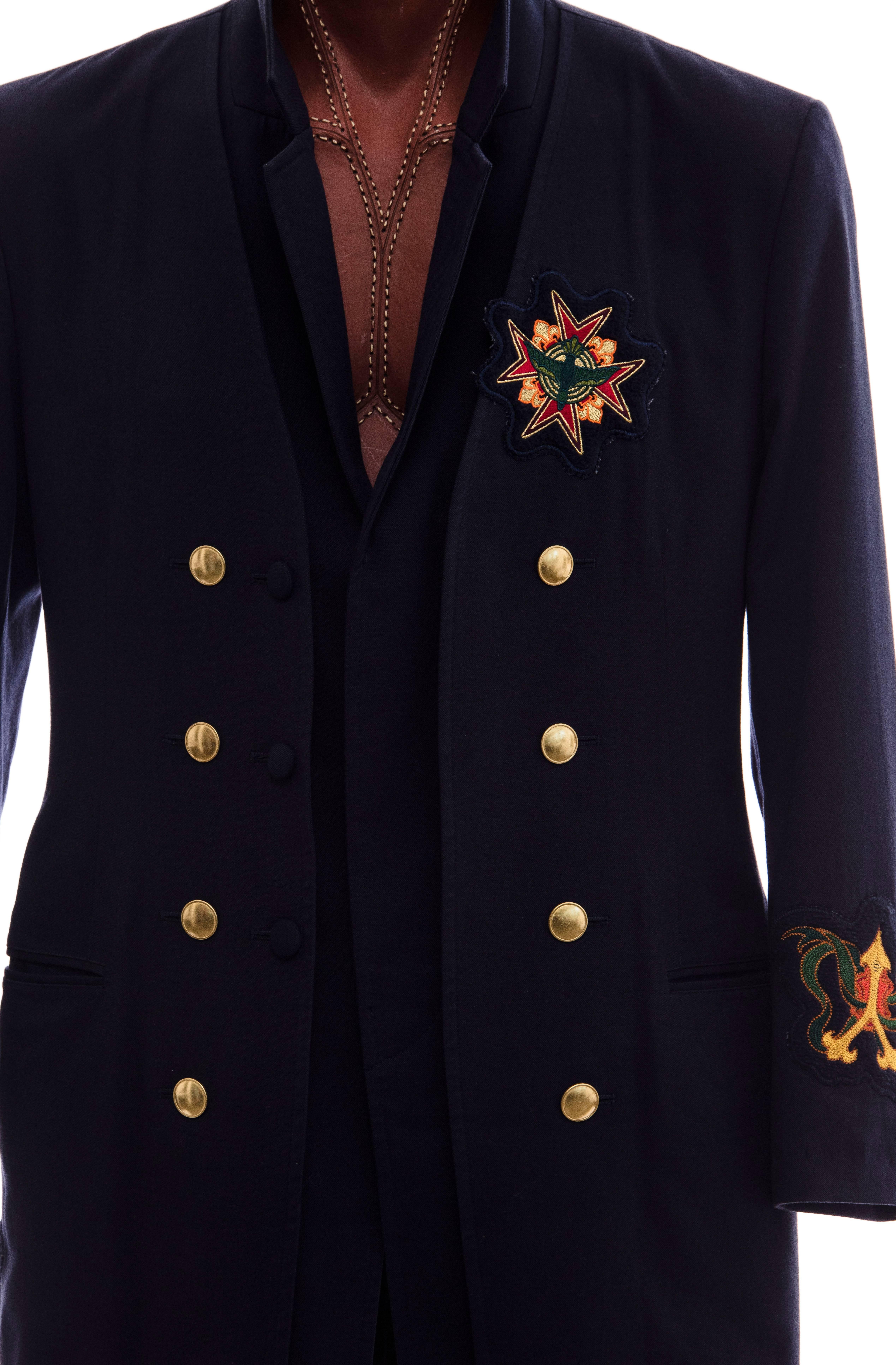 Yohji Yamamoto Men's Cotton Rayon Wool Navy Coat With Patches, Fall 2012 2