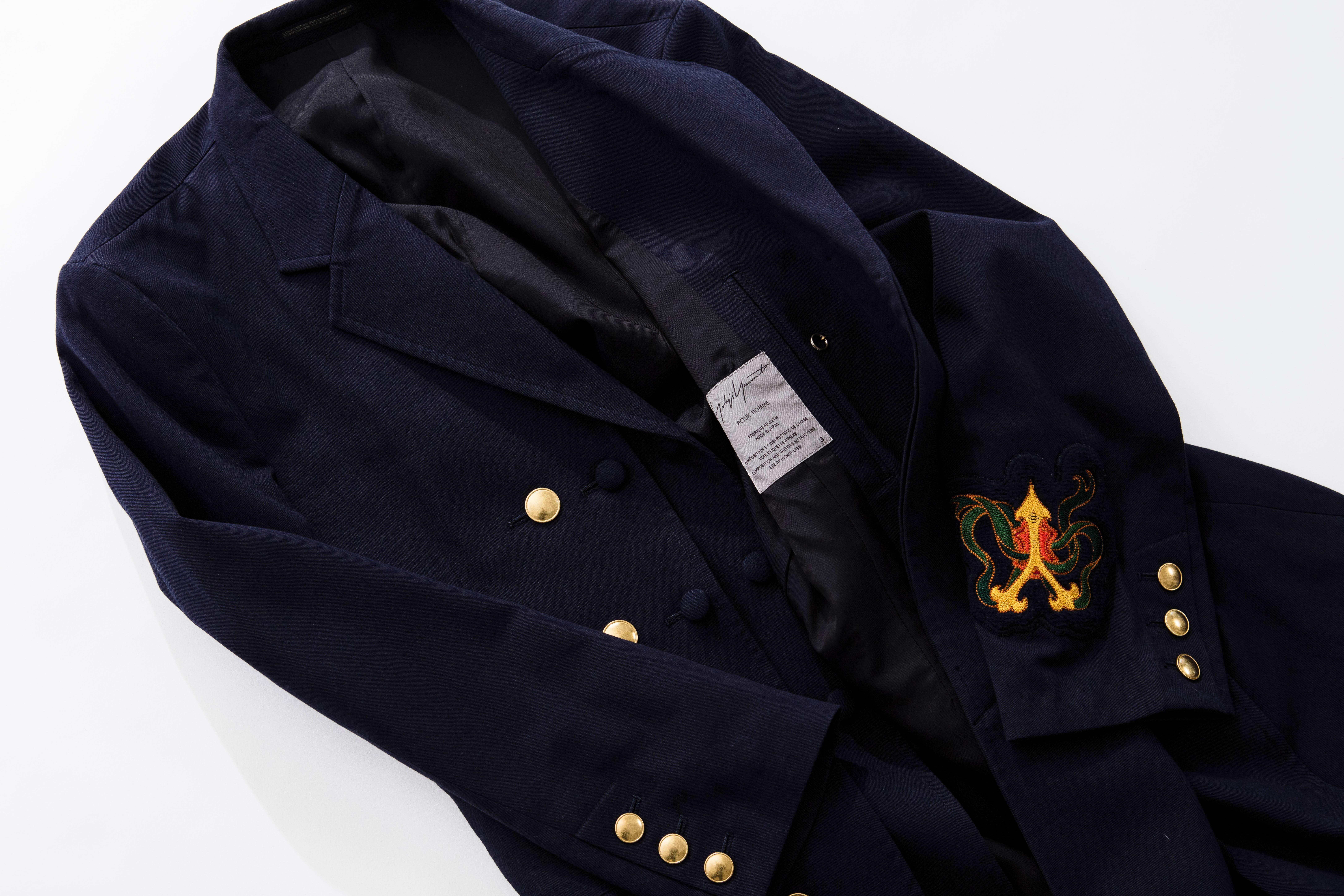 Yohji Yamamoto Men's Cotton Rayon Wool Navy Coat With Patches, Fall 2012 6