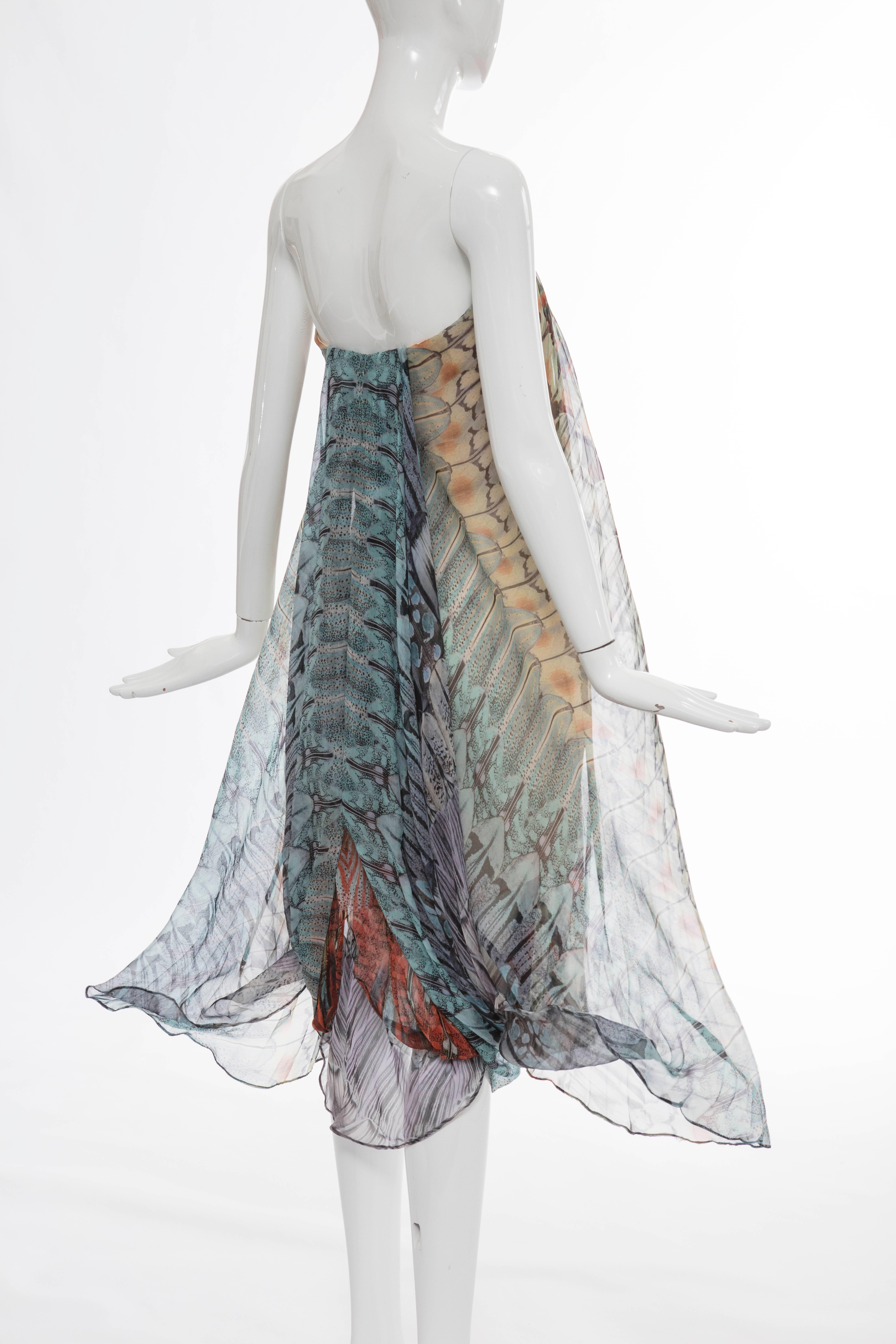 Women's Alexander McQueen Butterfly Printed Silk Chiffon Dress, Spring - Summer 2008 For Sale