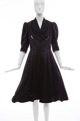 Comme Des Garcons Navy Black Wool Silk Satin Embroidered Dress, Fall 2006