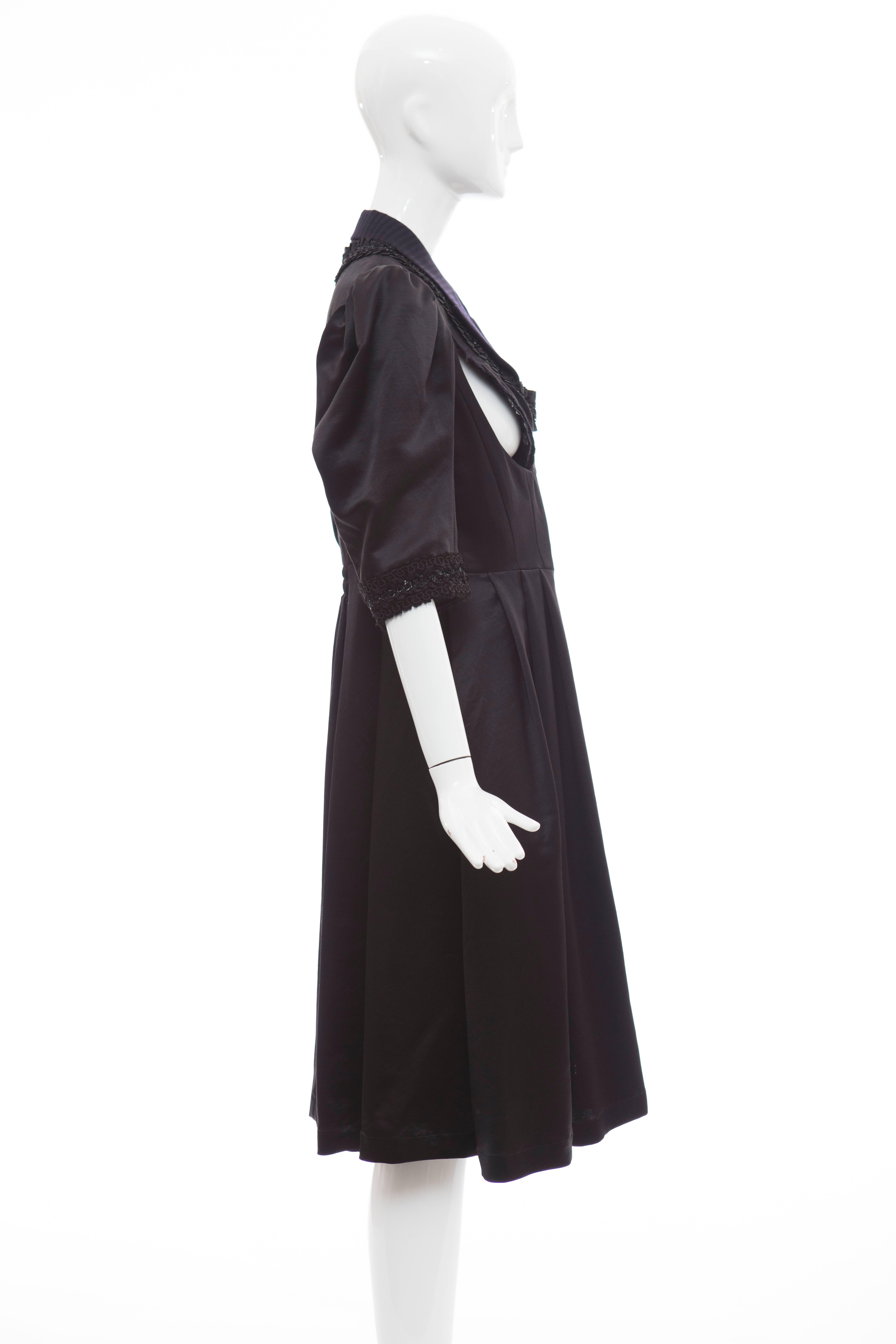 Women's Comme Des Garcons Navy Black Wool Silk Satin Embroidered Dress, Fall 2006 For Sale