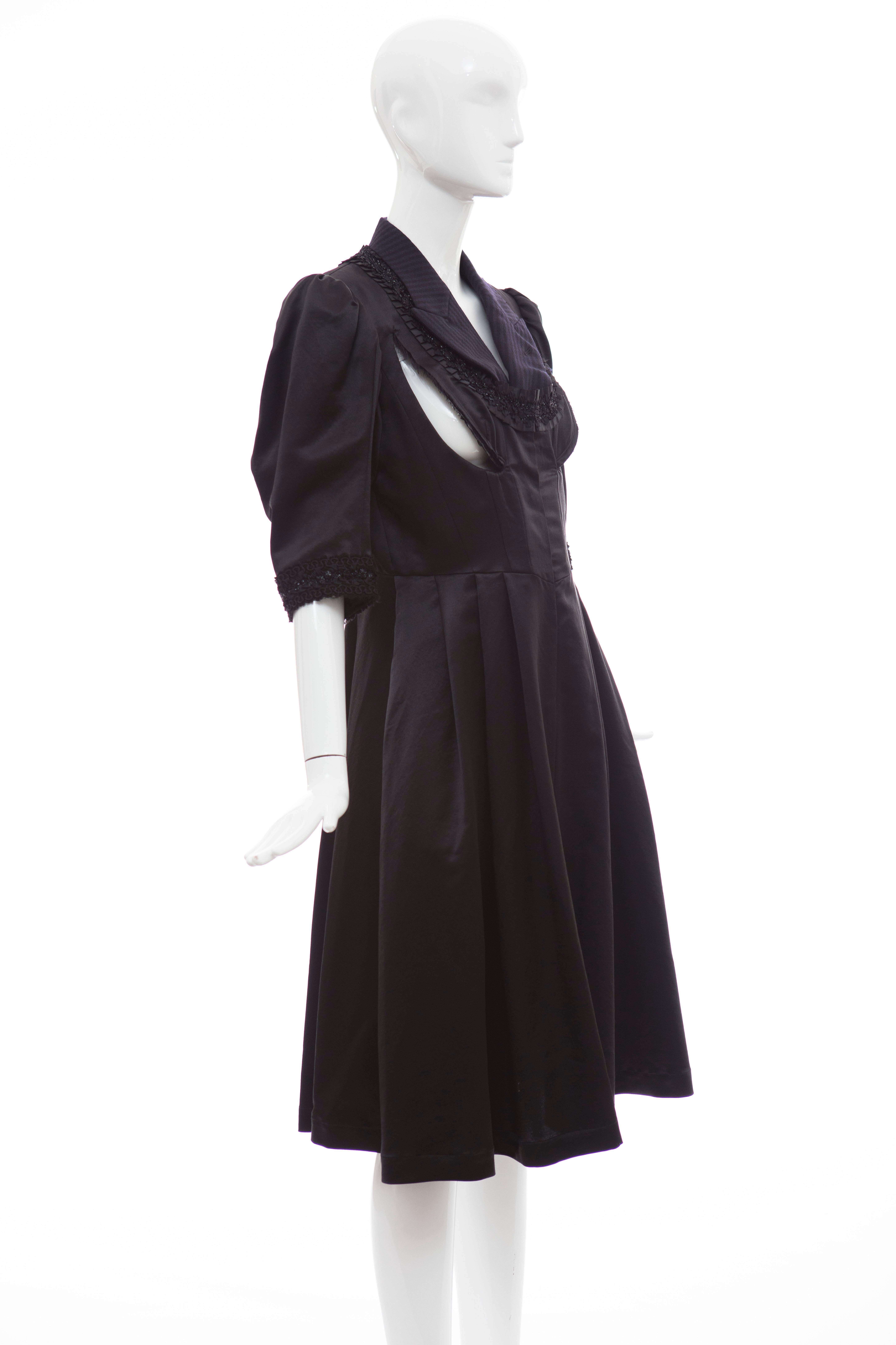 Comme Des Garcons Navy Black Wool Silk Satin Embroidered Dress, Fall 2006 For Sale 1