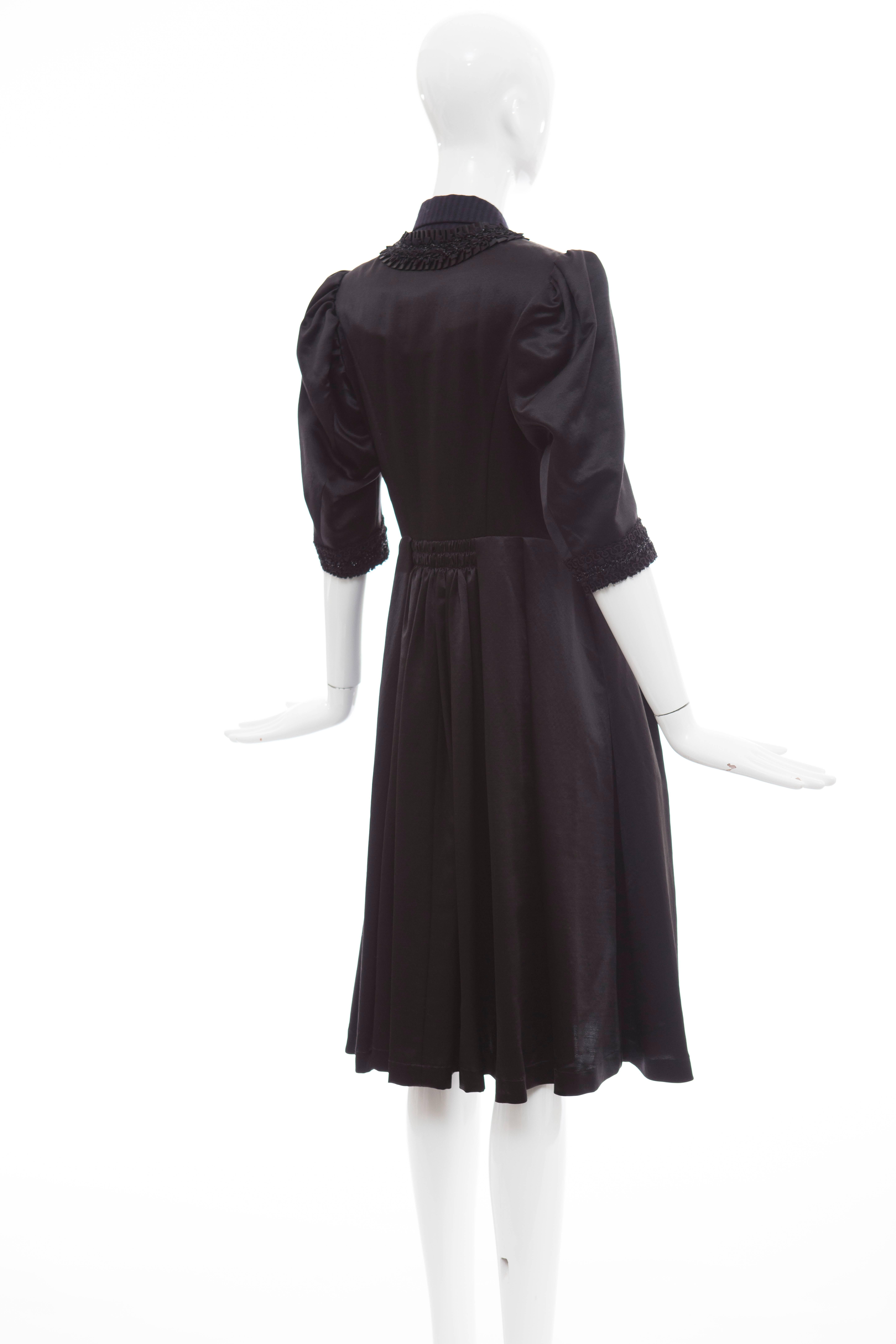 Comme Des Garcons Navy Black Wool Silk Satin Embroidered Dress, Fall 2006 For Sale 3