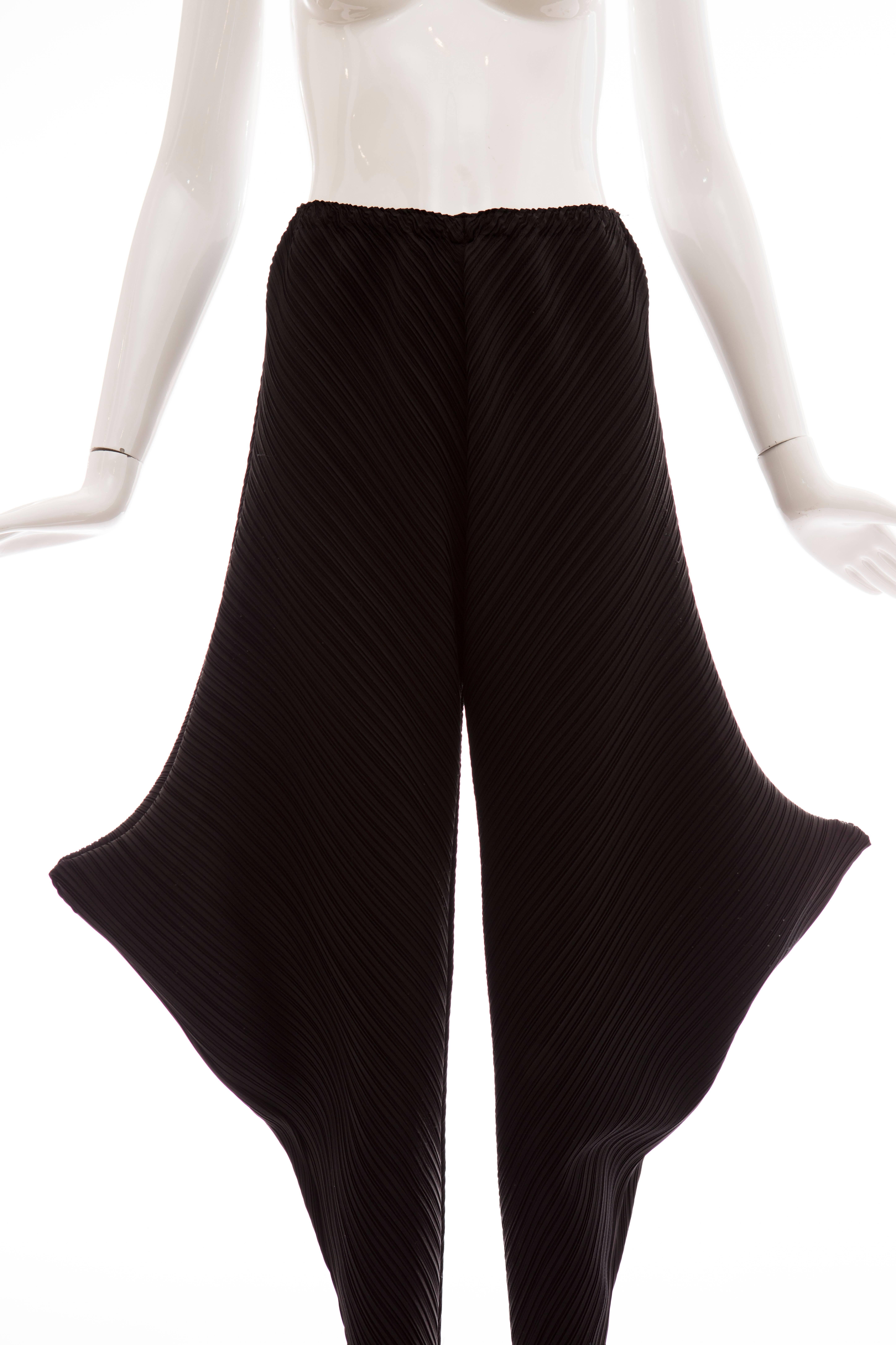 Issey Miyake Black Plissé Pants Side Structured Details, Circa: 1990s 1