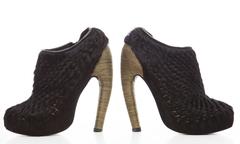 Iris Van Herpen Black Woven Pony Bronze Snake Chain Heel Ankle Boots, Fall 2014