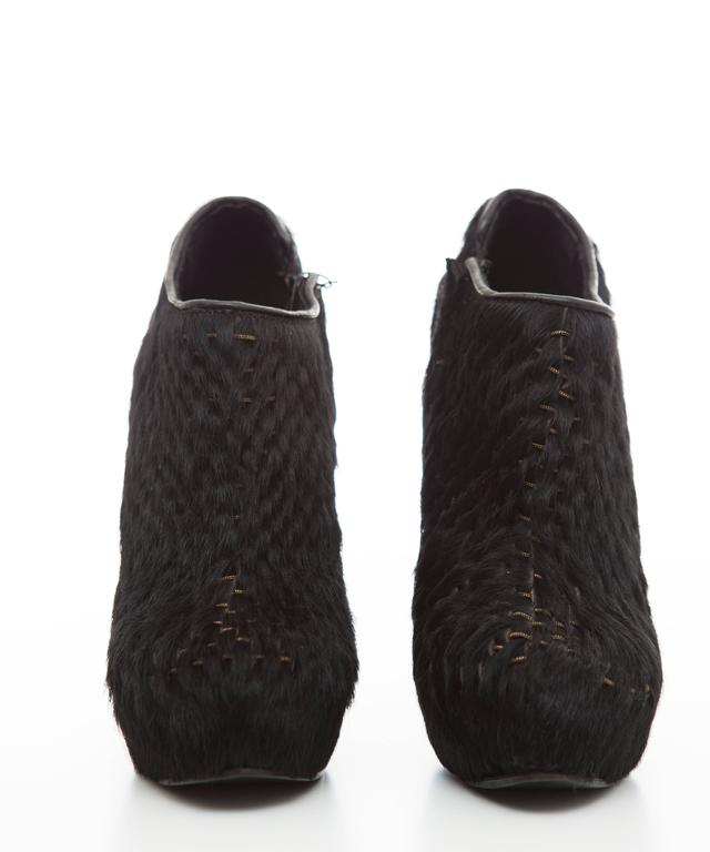 Iris Van Herpen Black Woven Pony Bronze Snake Chain Heel Ankle Boots ...