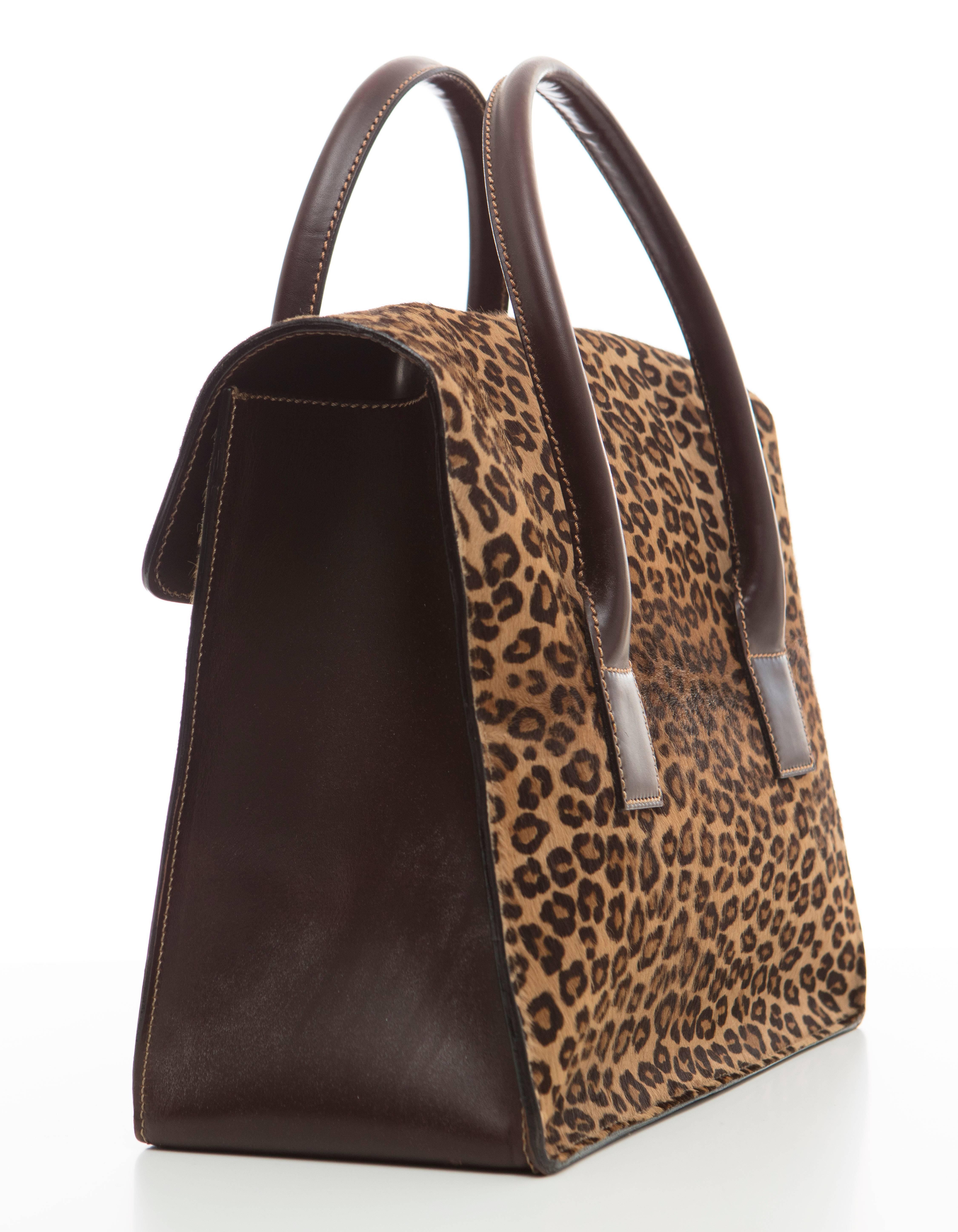 Lambertson Truex Leopard Print Pony Hair Boxcar Handbag, Circa 2006 1