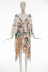 Versace White Silk Seashell Print Kaftan