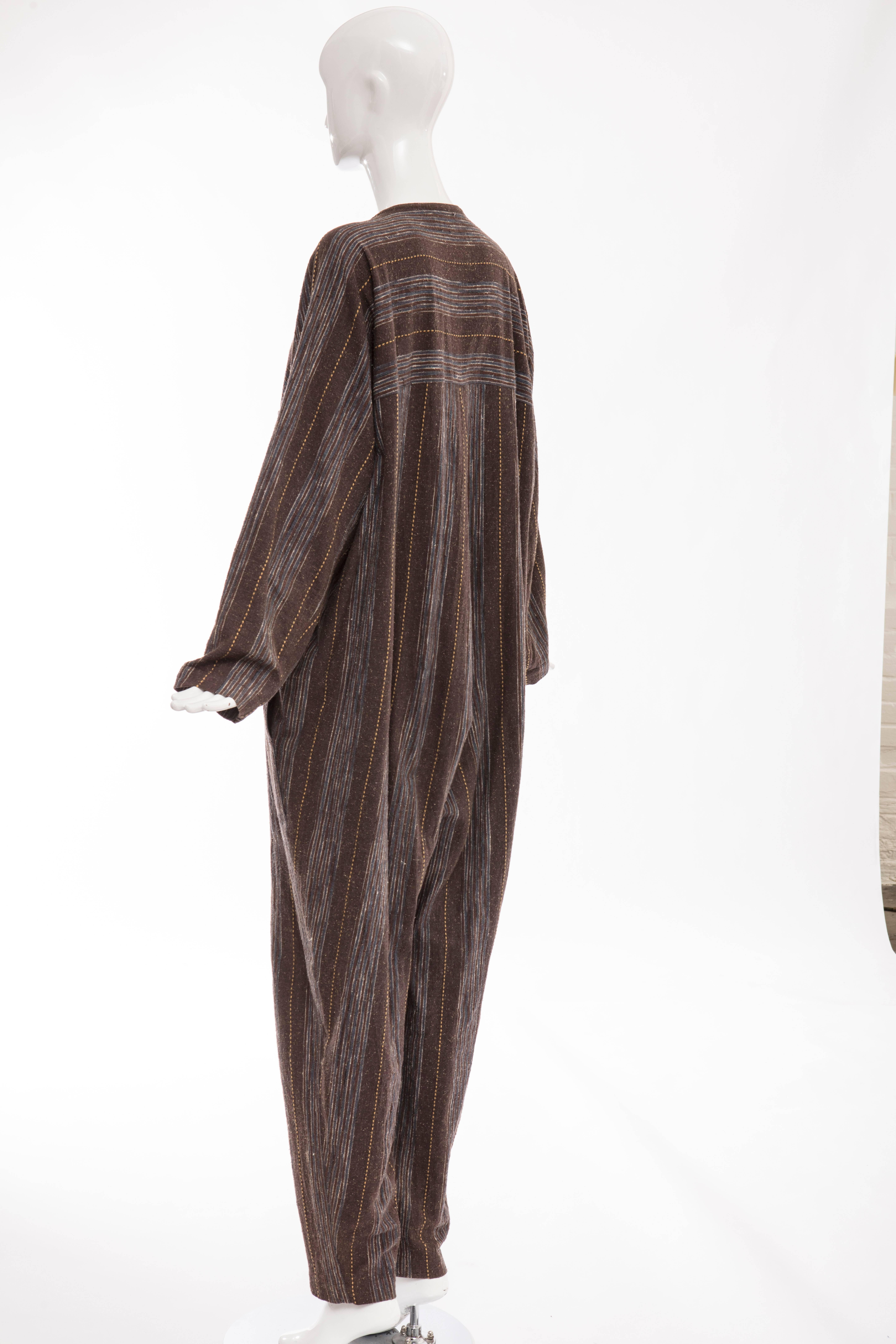 Women's or Men's Issey Miyake Plantation Striped Woven Cotton Jumpsuit, Circa 1980s For Sale