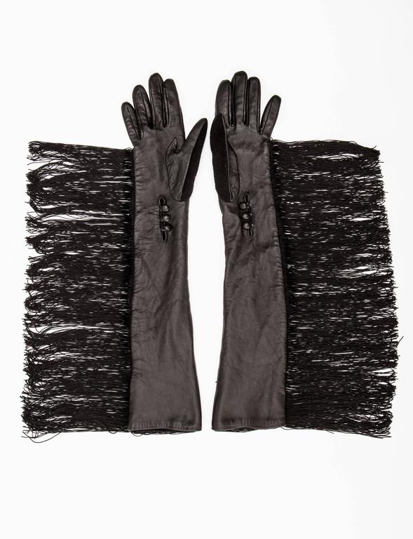 Alber Elbaz for Lanvin Long Black Leather Fringe Gloves, Fall 2014 at ...