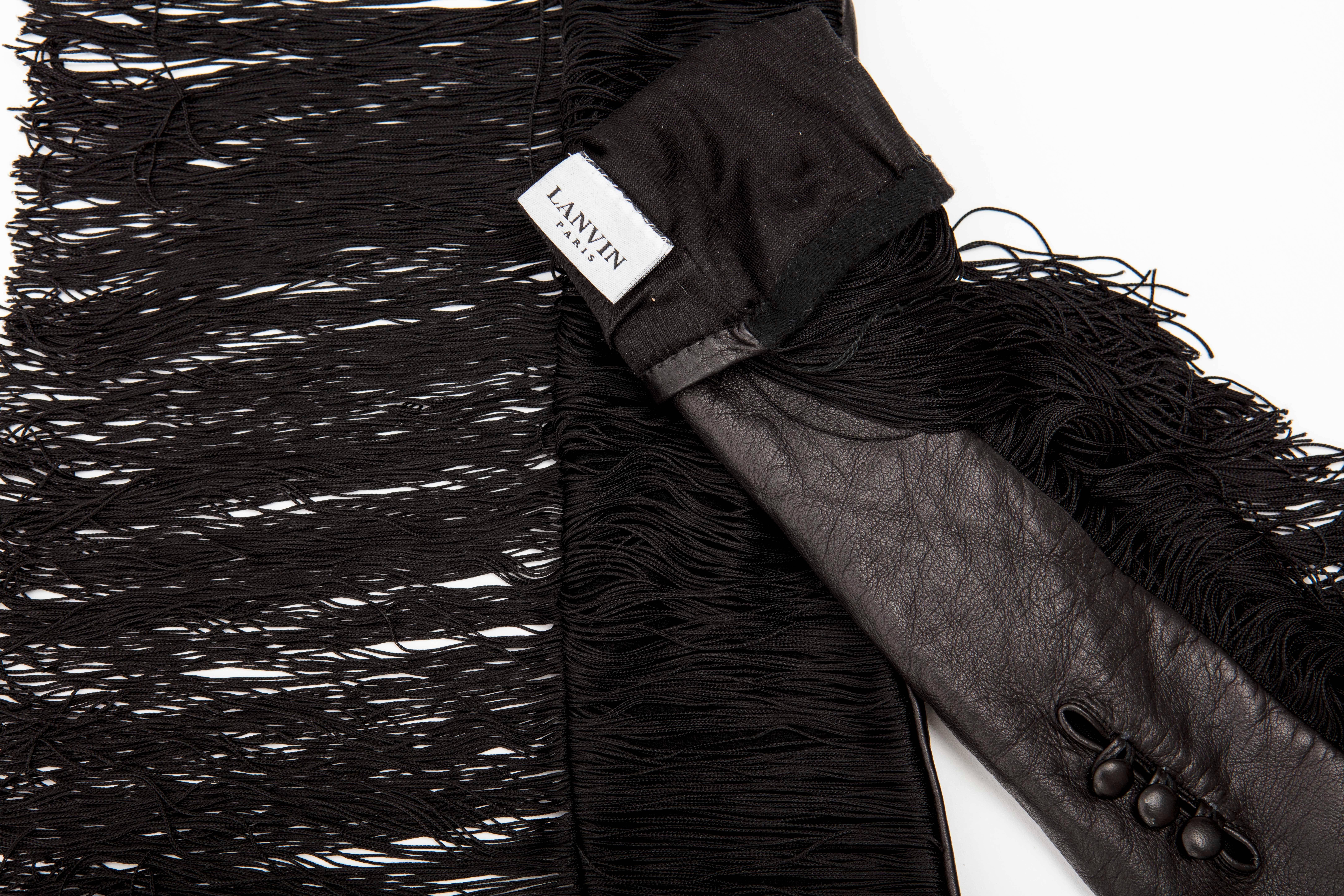 Alber Elbaz for Lanvin Long Black Leather Fringe Gloves, Fall 2014 In Excellent Condition In Cincinnati, OH