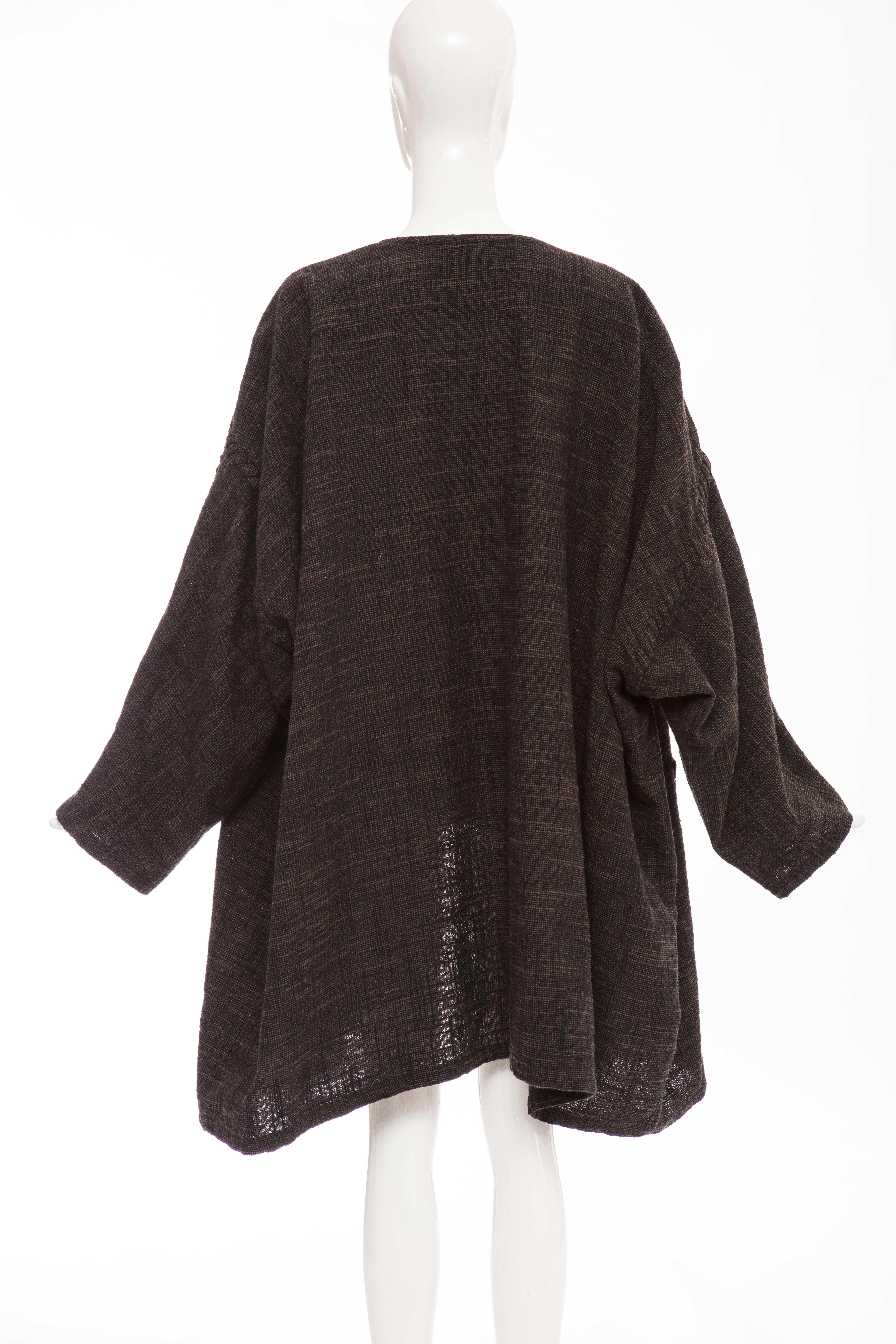 Black Issey Miyake Plantation Cotton Wool Nylon Woven Open Front Jacket, Circa 1980's