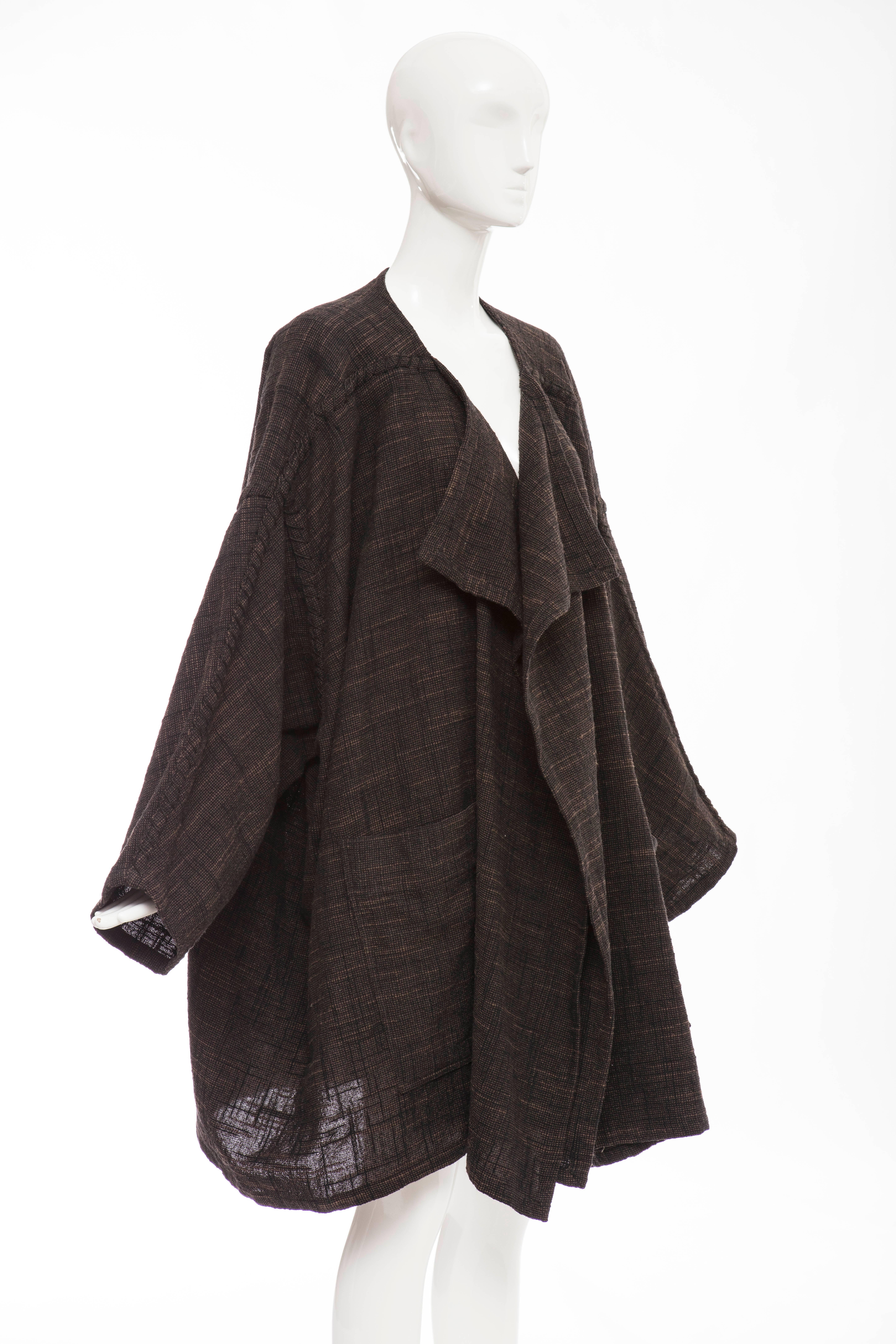 Women's or Men's Issey Miyake Plantation Cotton Wool Nylon Woven Open Front Jacket, Circa 1980's