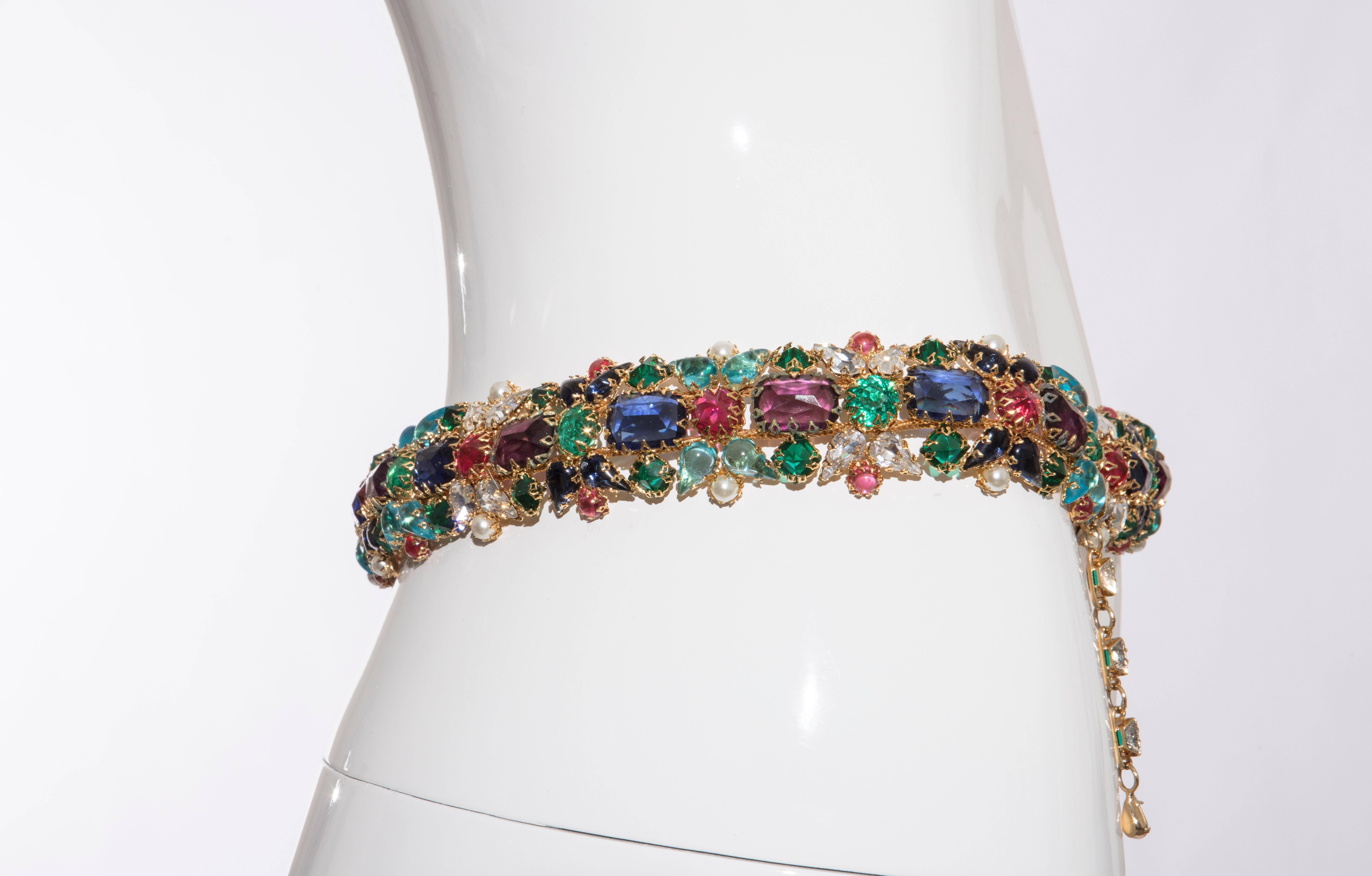 Multifaceted Multicolored Jeweled With Pearls Evening Belt In Excellent Condition In Cincinnati, OH