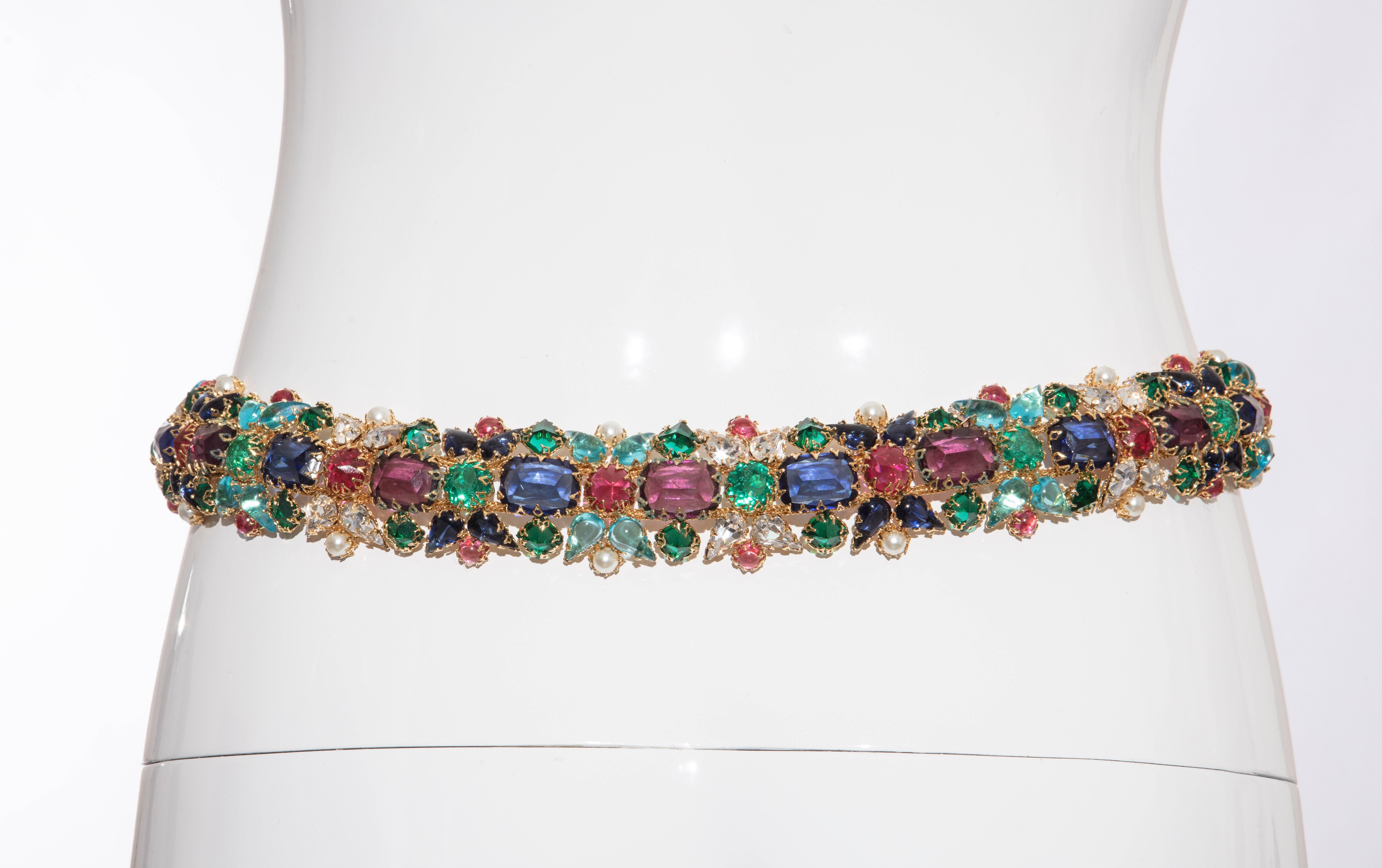 Multifaceted Multicolored Jeweled With Pearls Evening Belt 1