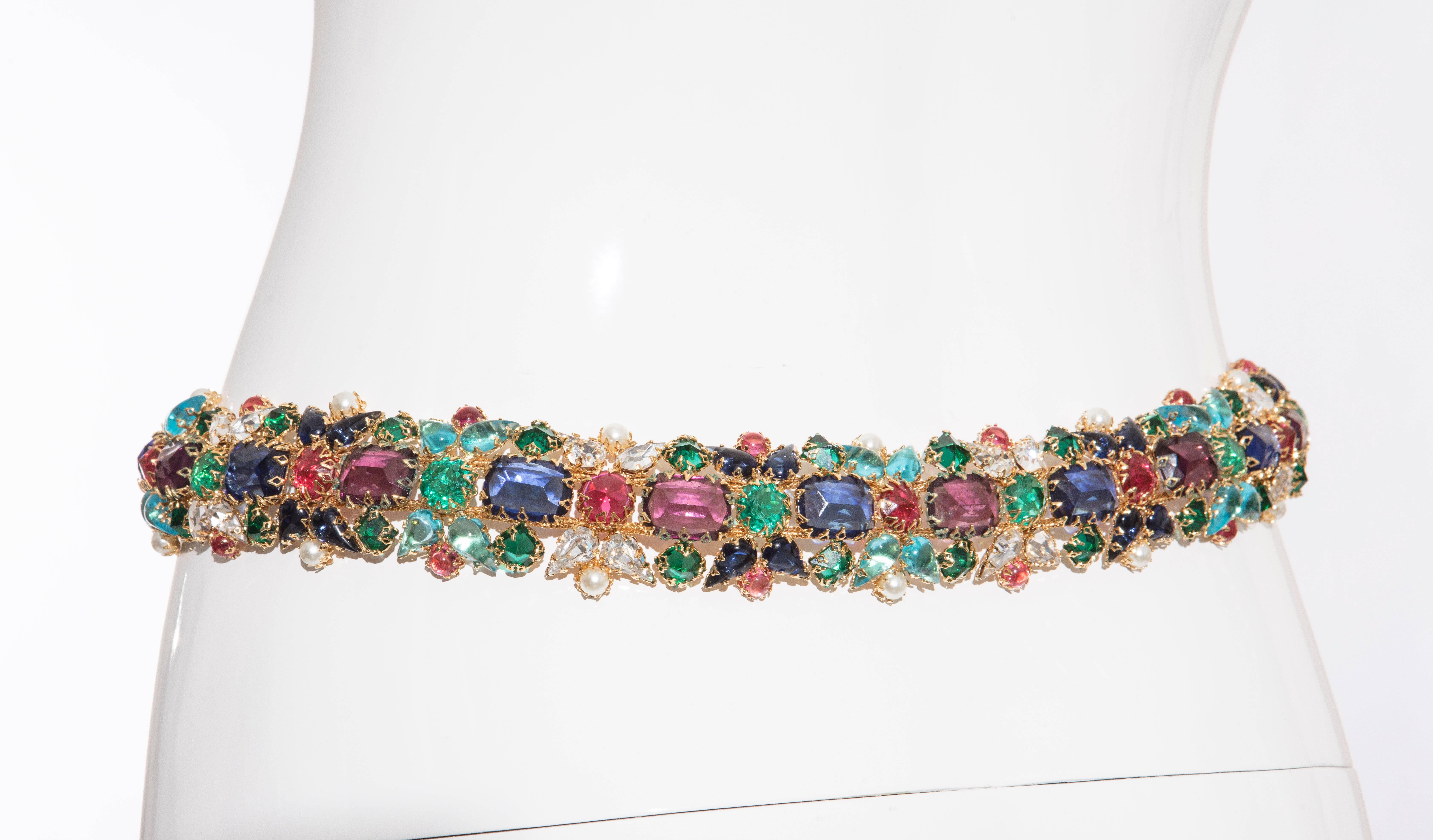 Multifaceted Multicolored Jeweled With Pearls Evening Belt 2