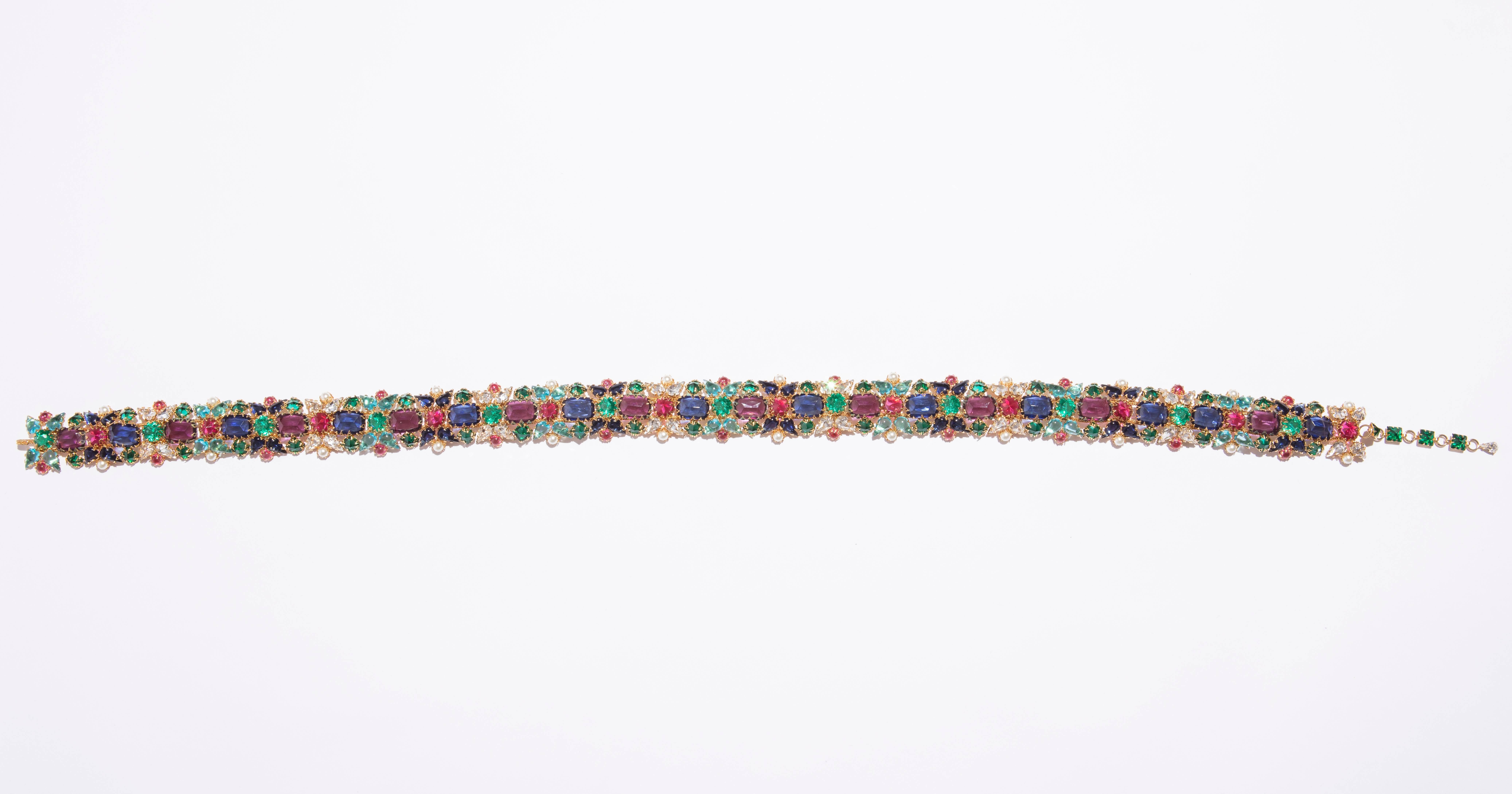 Multifaceted Multicolored Jeweled With Pearls Evening Belt 3