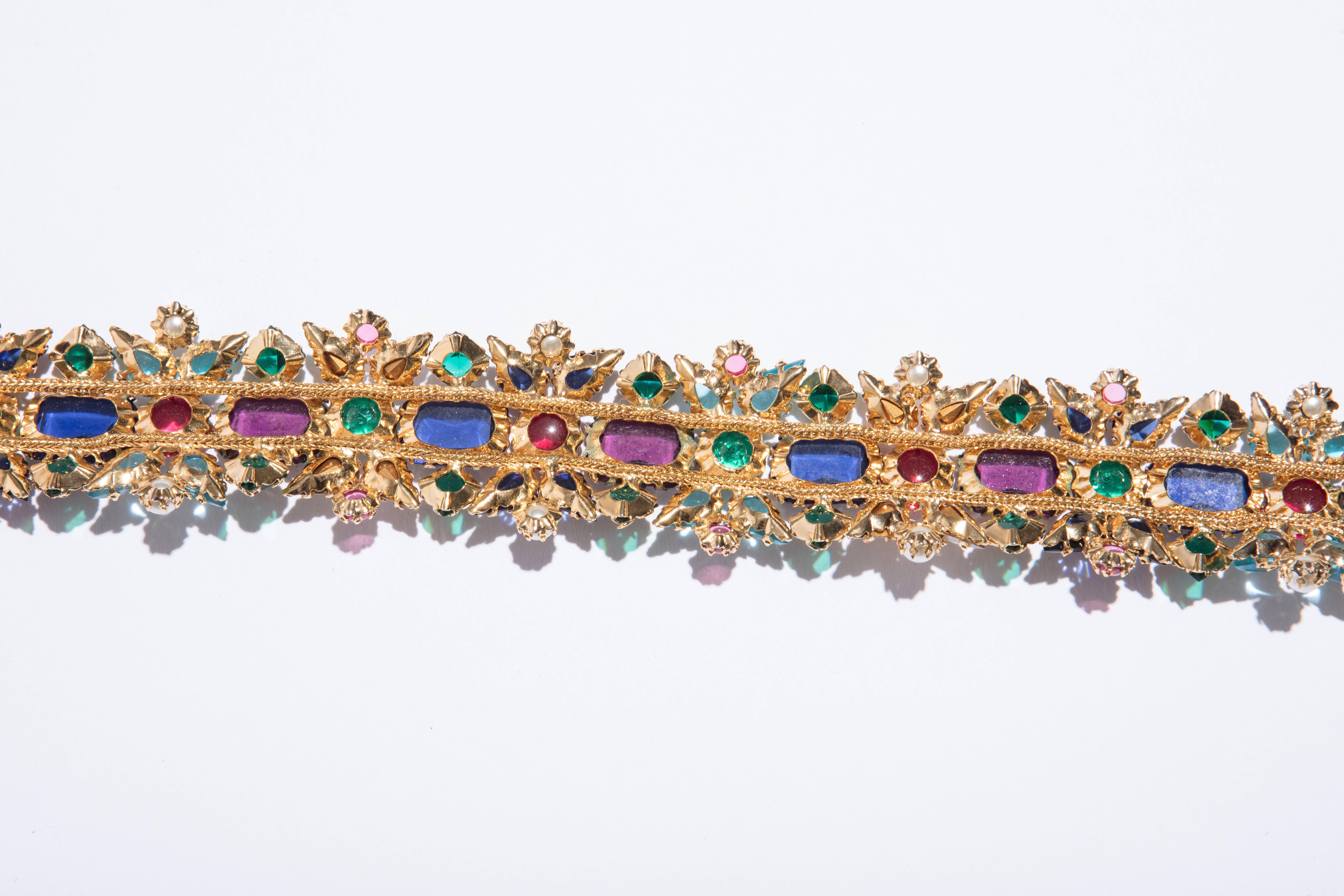 Multifaceted Multicolored Jeweled With Pearls Evening Belt 5