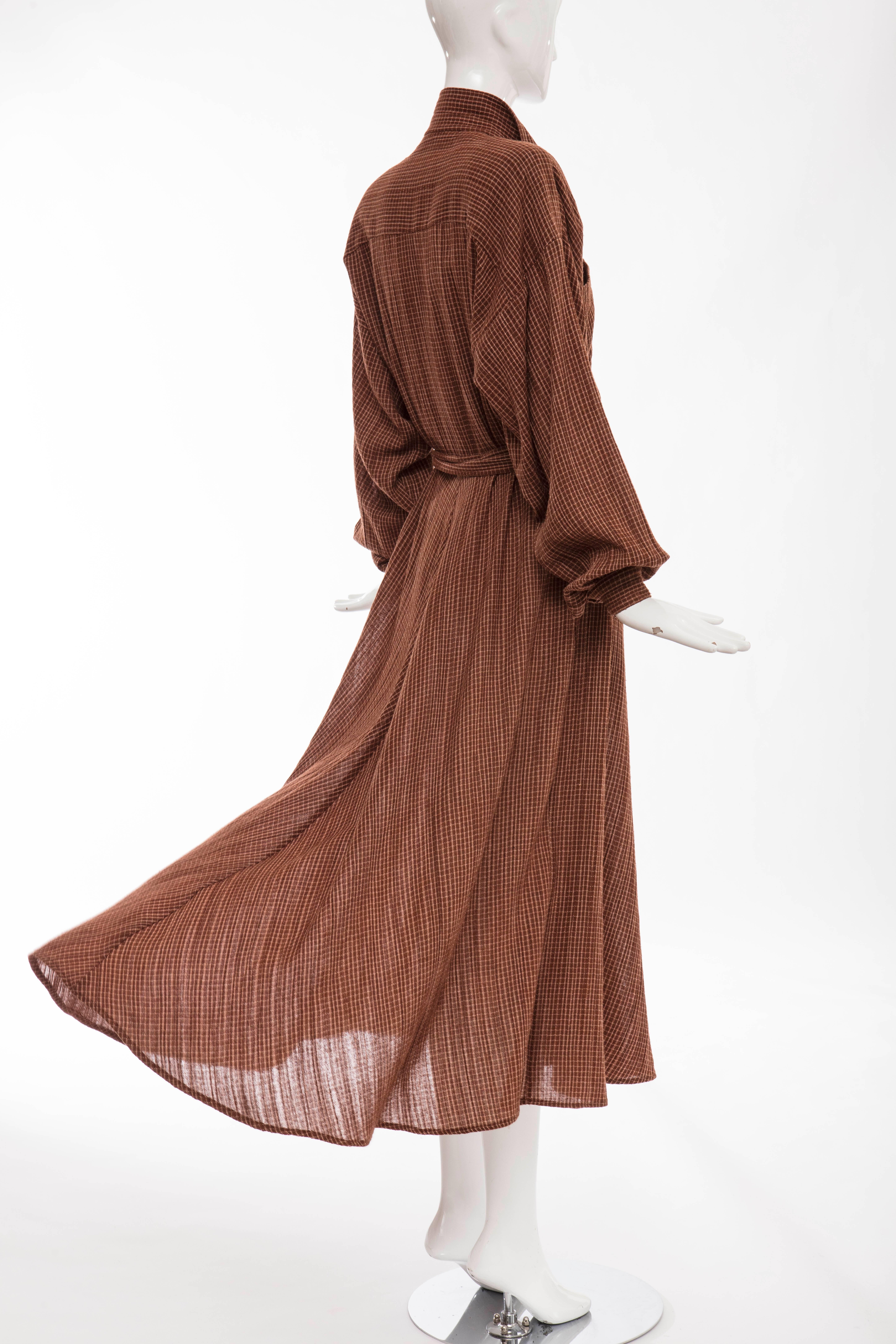 Norma Kamali Terracotta Cotton Gauze Windowpane Check Dress, Circa 1980's 2