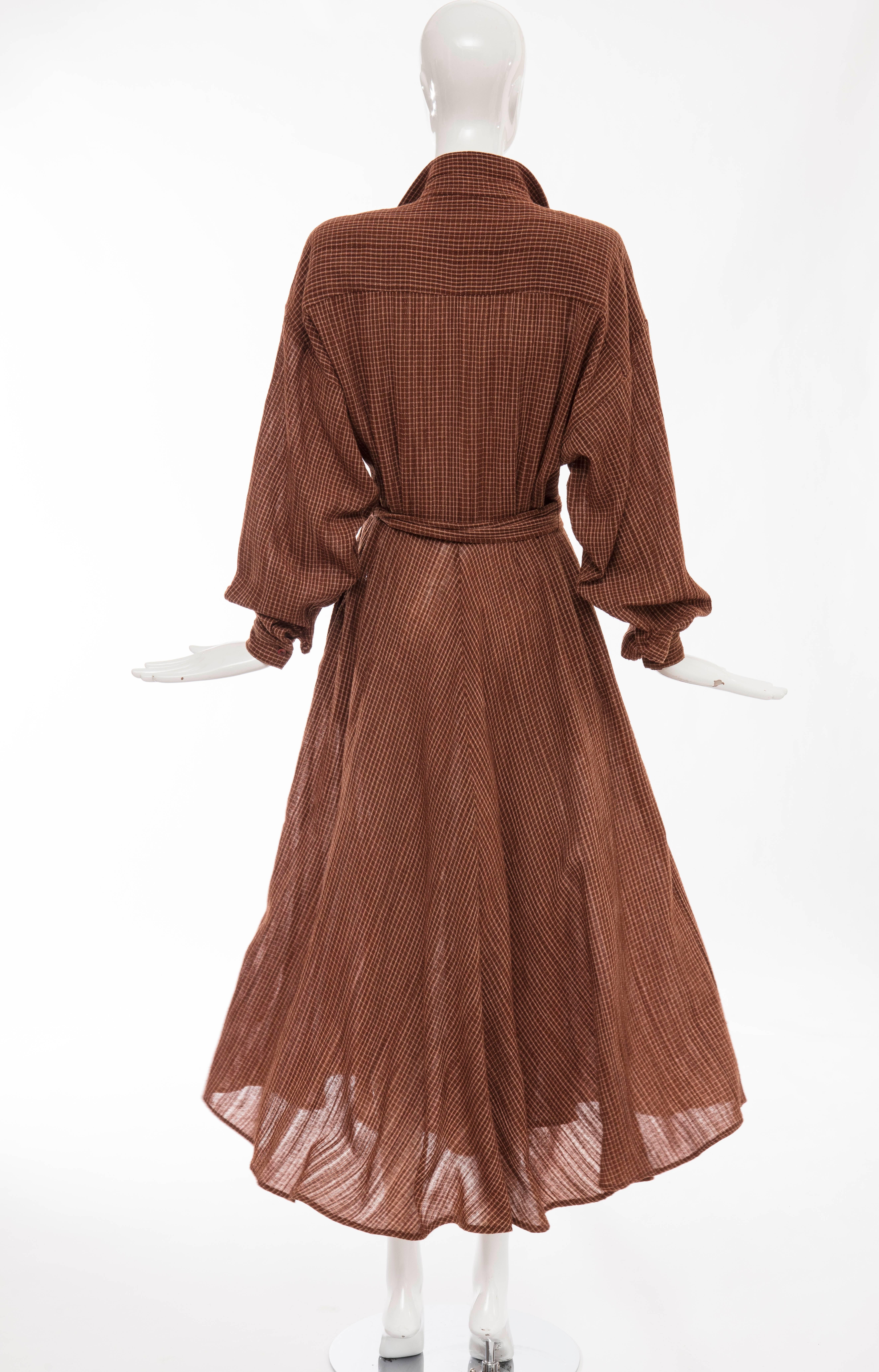 Norma Kamali Terracotta Cotton Gauze Windowpane Check Dress, Circa 1980's 3