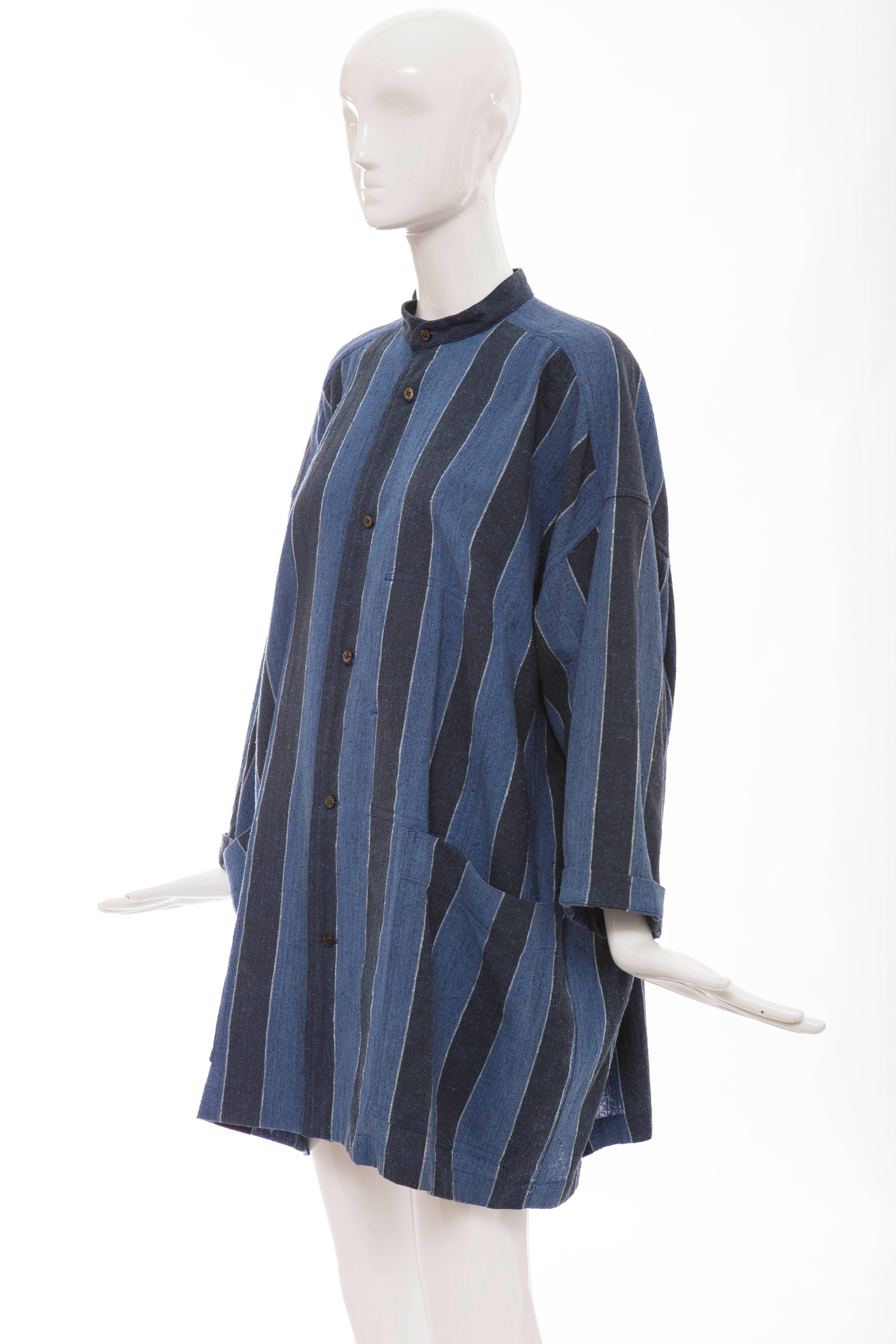 Issey Miyake Plantation Woven Cotton Button Front Shirt, Circa: 1980's For Sale 3