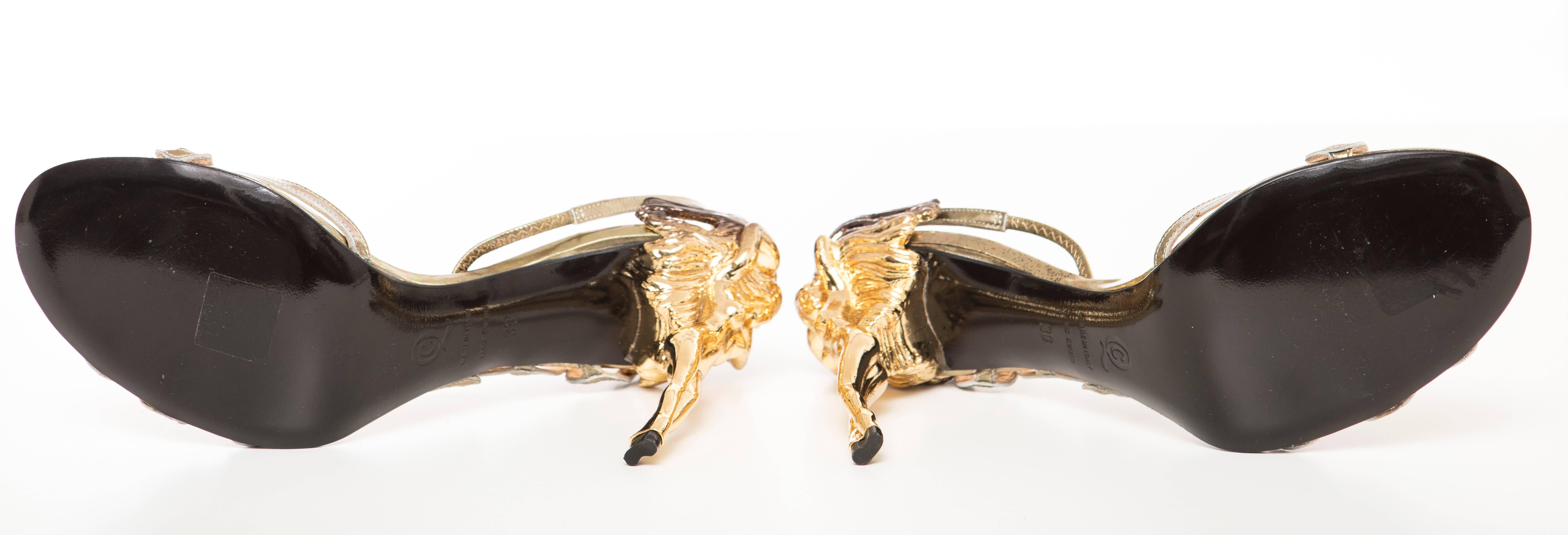 Women's Alexander McQueen Angels & Demons Gold Leather Slingback Sandals, Fall 2010