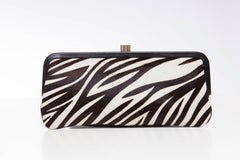 Lambertson Truex Black And White Zebra Print Pony Hair Clutch