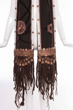 Dries Van Noten Runway Embroidered Wool Scarf Antiqued Copper-Coin, Fall 2002