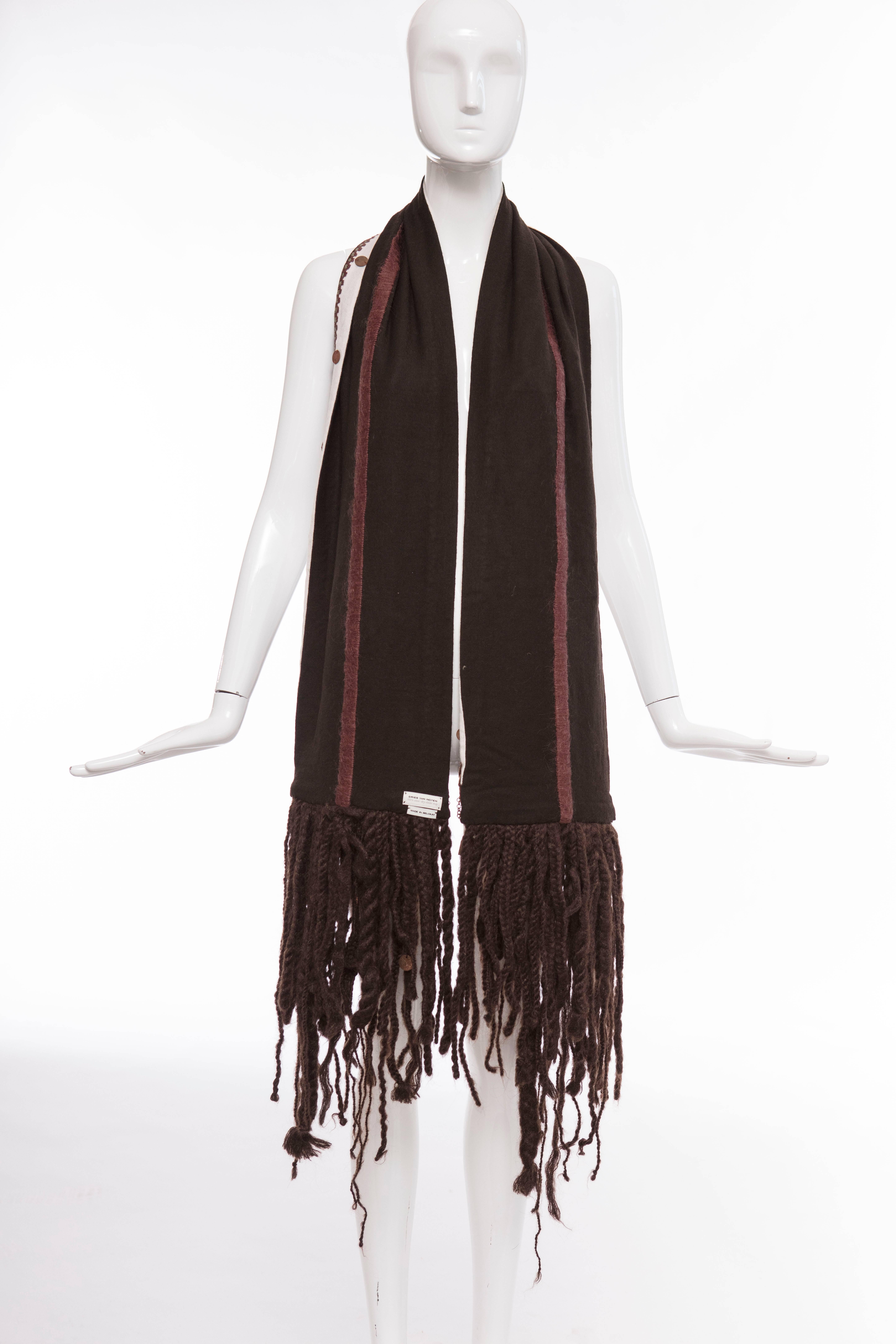 Dries Van Noten Runway Embroidered Wool Scarf Antiqued Copper-Coin, Fall 2002 In New Condition For Sale In Cincinnati, OH